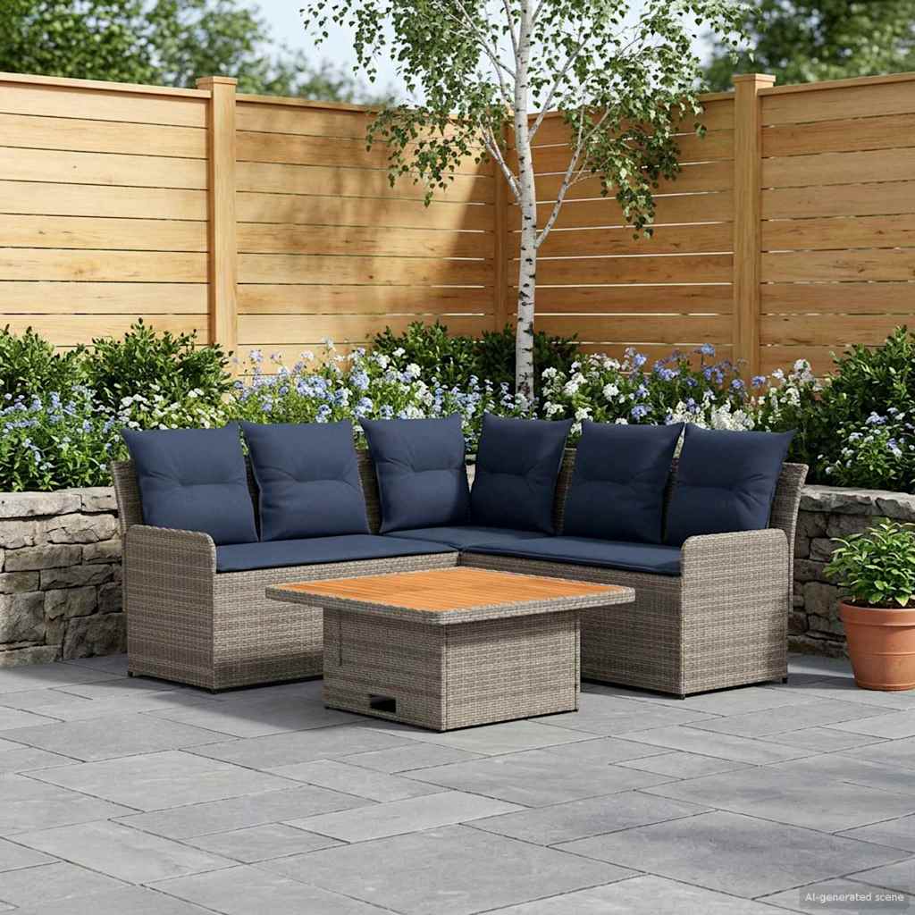 Meubelsets met kussen 4 pcs Grijs en Marineblauw PE Rattan is nu te koop bij PeponiXL, paradijselijk wonen!