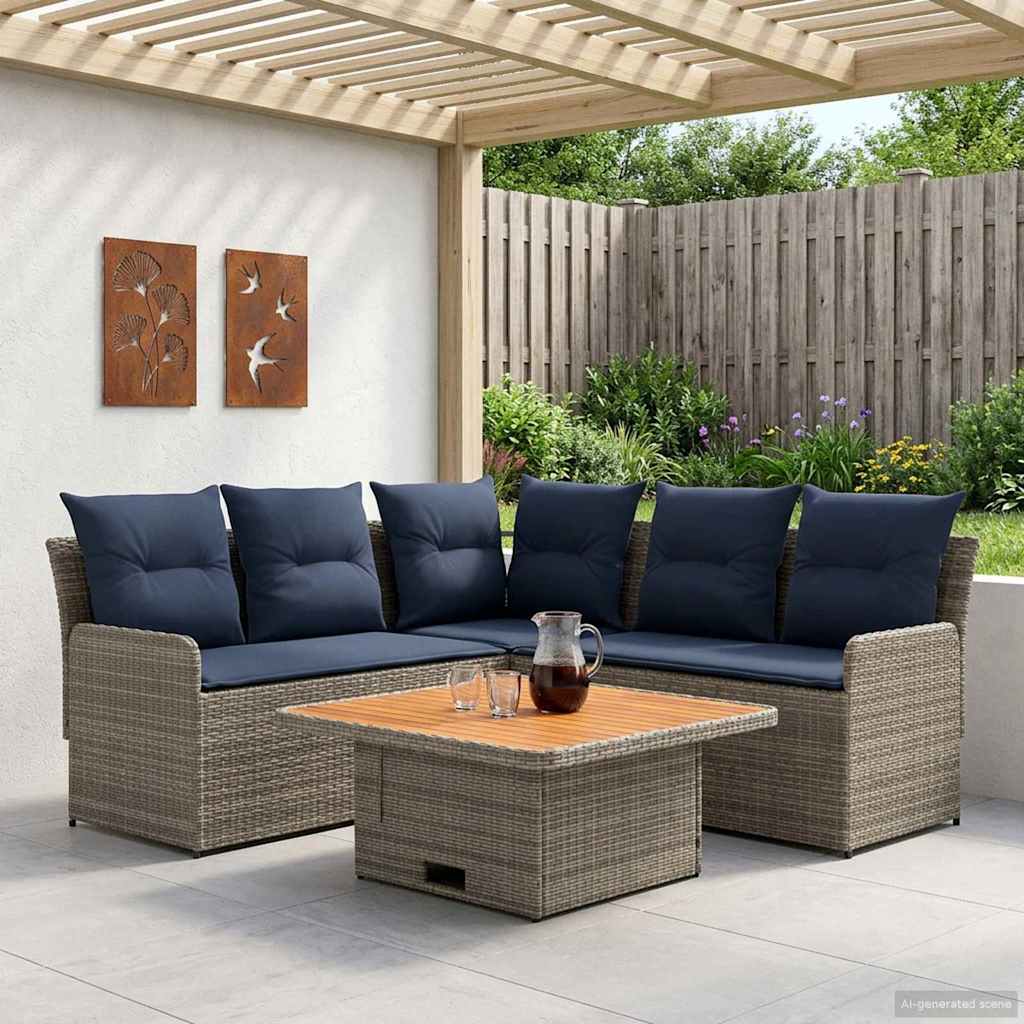 Meubelsets met kussen 4 pcs Grijs en Marineblauw PE Rattan is nu te koop bij PeponiXL, paradijselijk wonen!