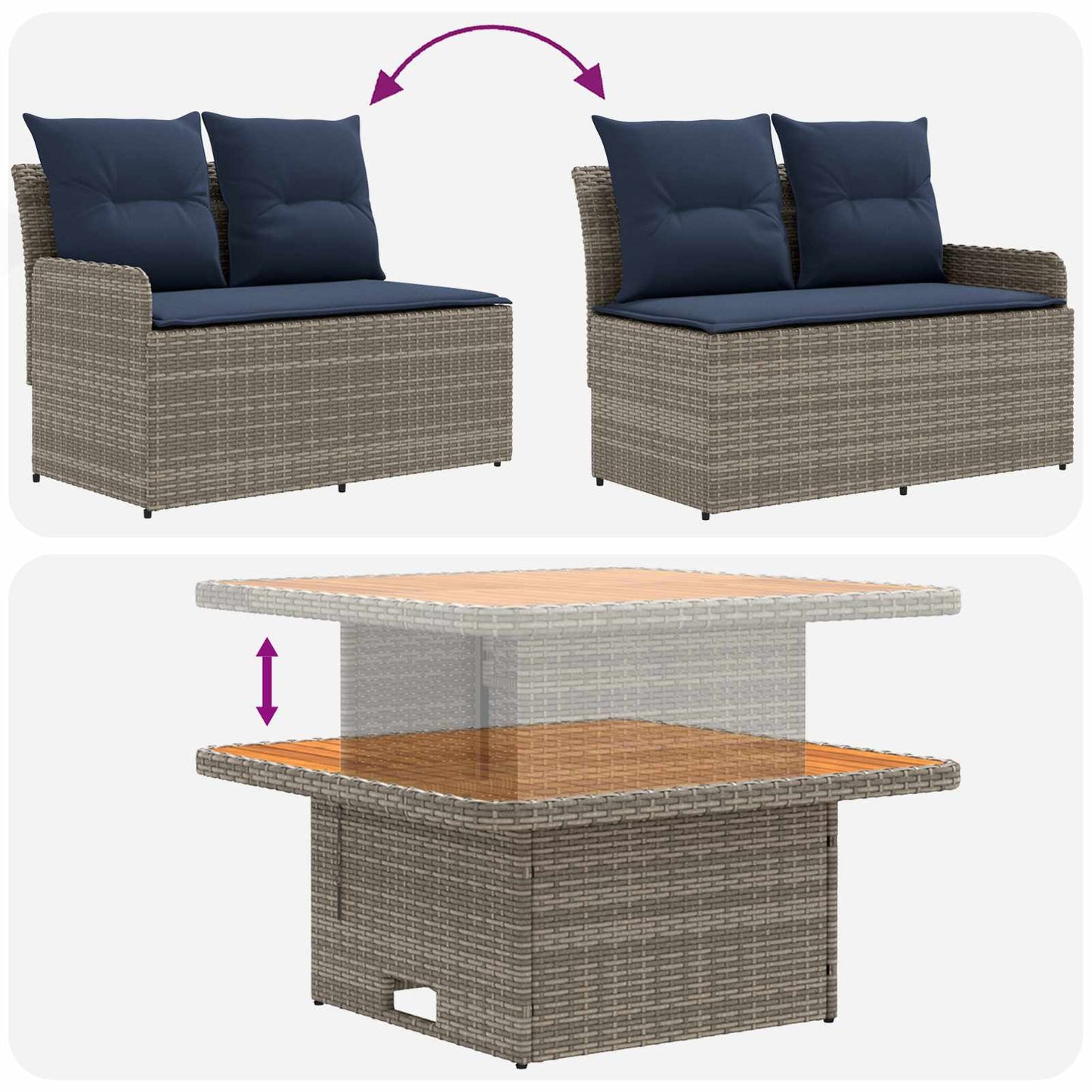 Meubelsets met kussen 4 pcs Grijs en Marineblauw PE Rattan is nu te koop bij PeponiXL, paradijselijk wonen!