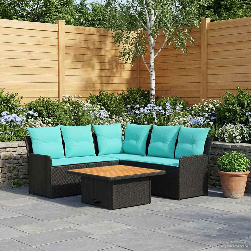 Meubelsets met kussen 4 pcs Zwart en Turquoise PE Rattan is nu te koop bij PeponiXL, paradijselijk wonen!