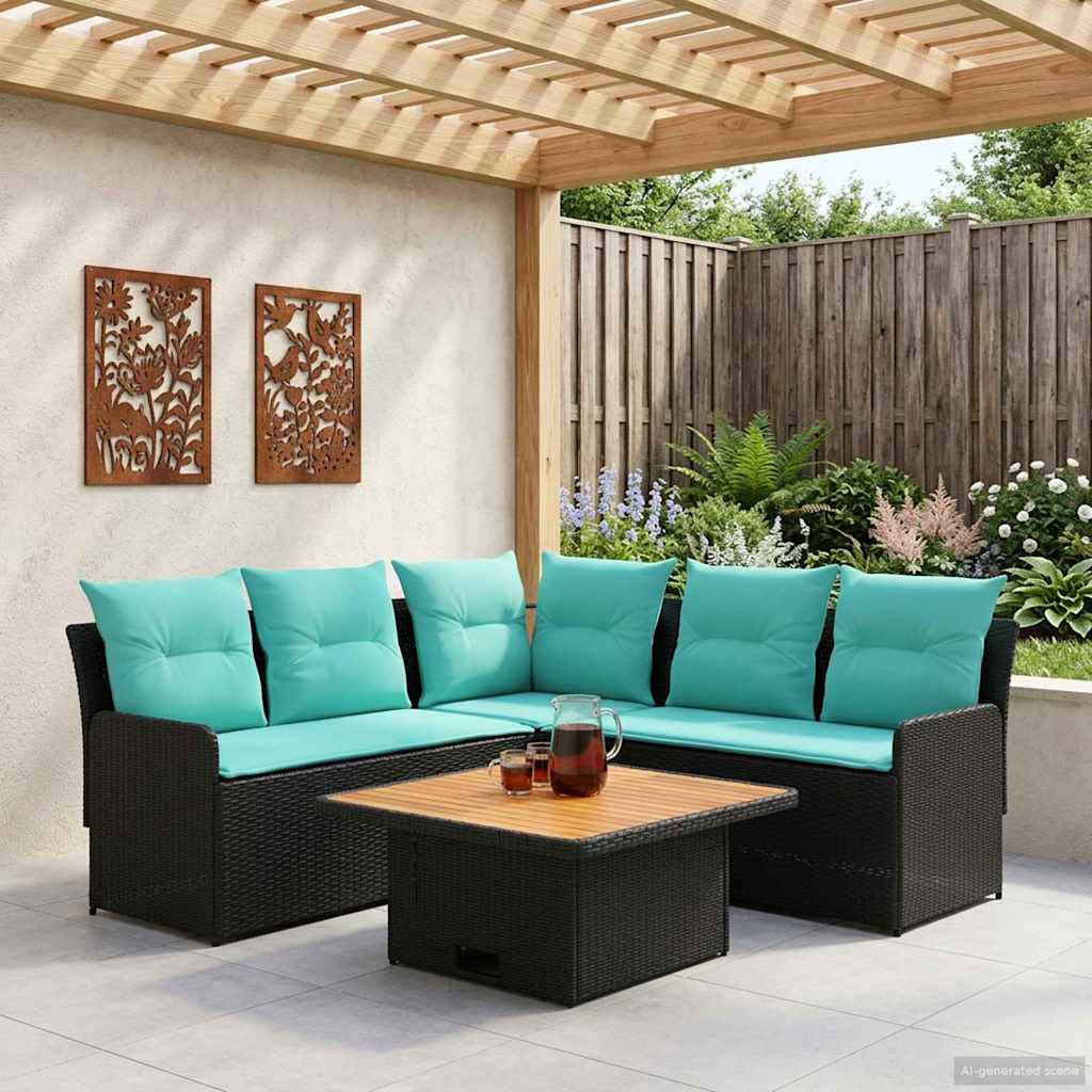 Meubelsets met kussen 4 pcs Zwart en Turquoise PE Rattan is nu te koop bij PeponiXL, paradijselijk wonen!