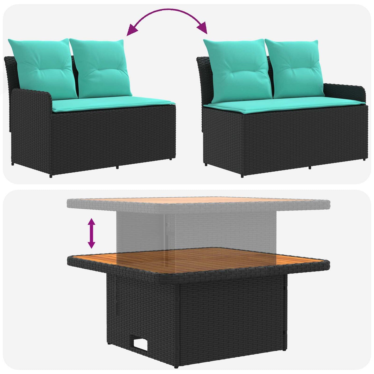 Meubelsets met kussen 4 pcs Zwart en Turquoise PE Rattan is nu te koop bij PeponiXL, paradijselijk wonen!