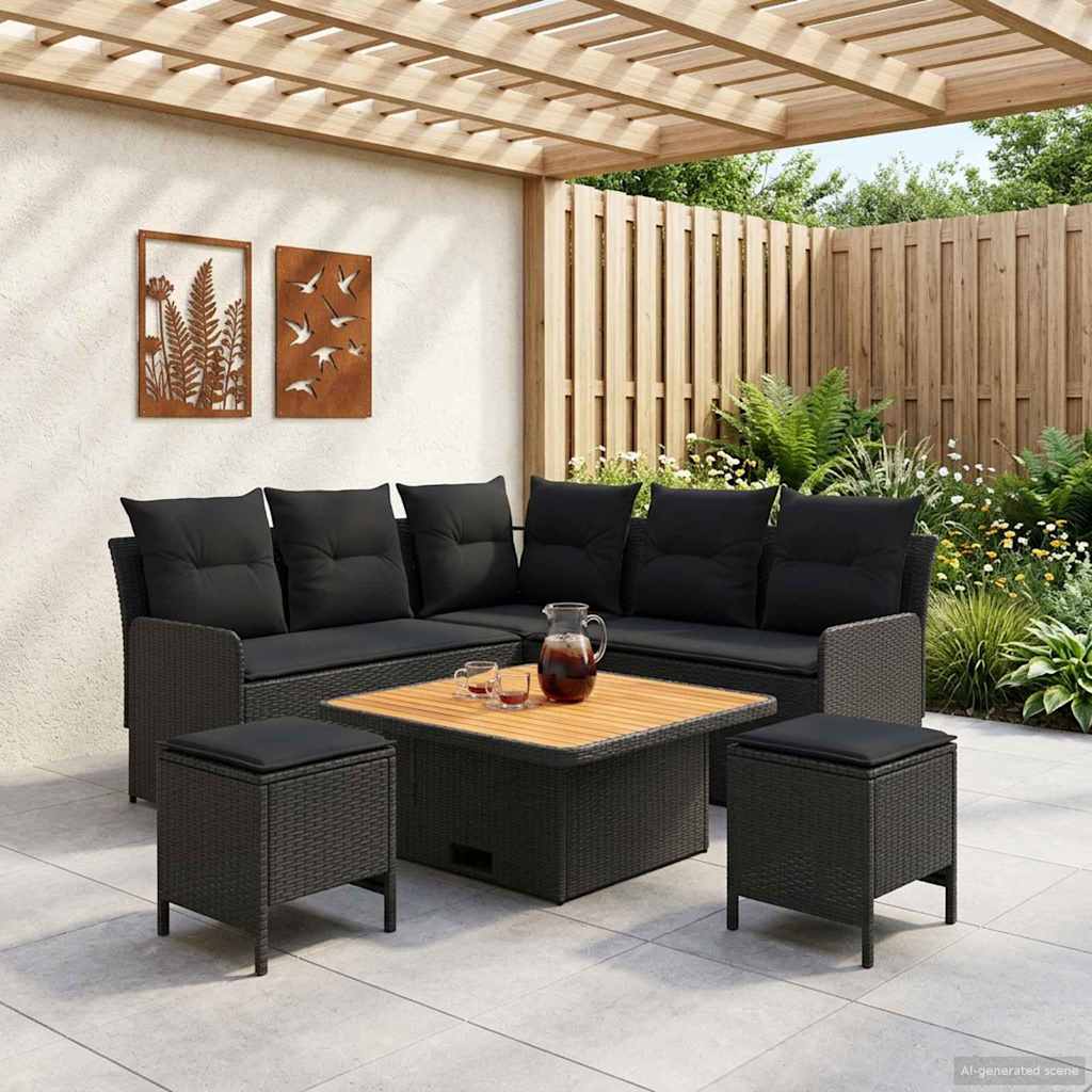 Meubelsets met kussen 6 pcs Zwart PE Rattan is nu te koop bij PeponiXL, paradijselijk wonen!