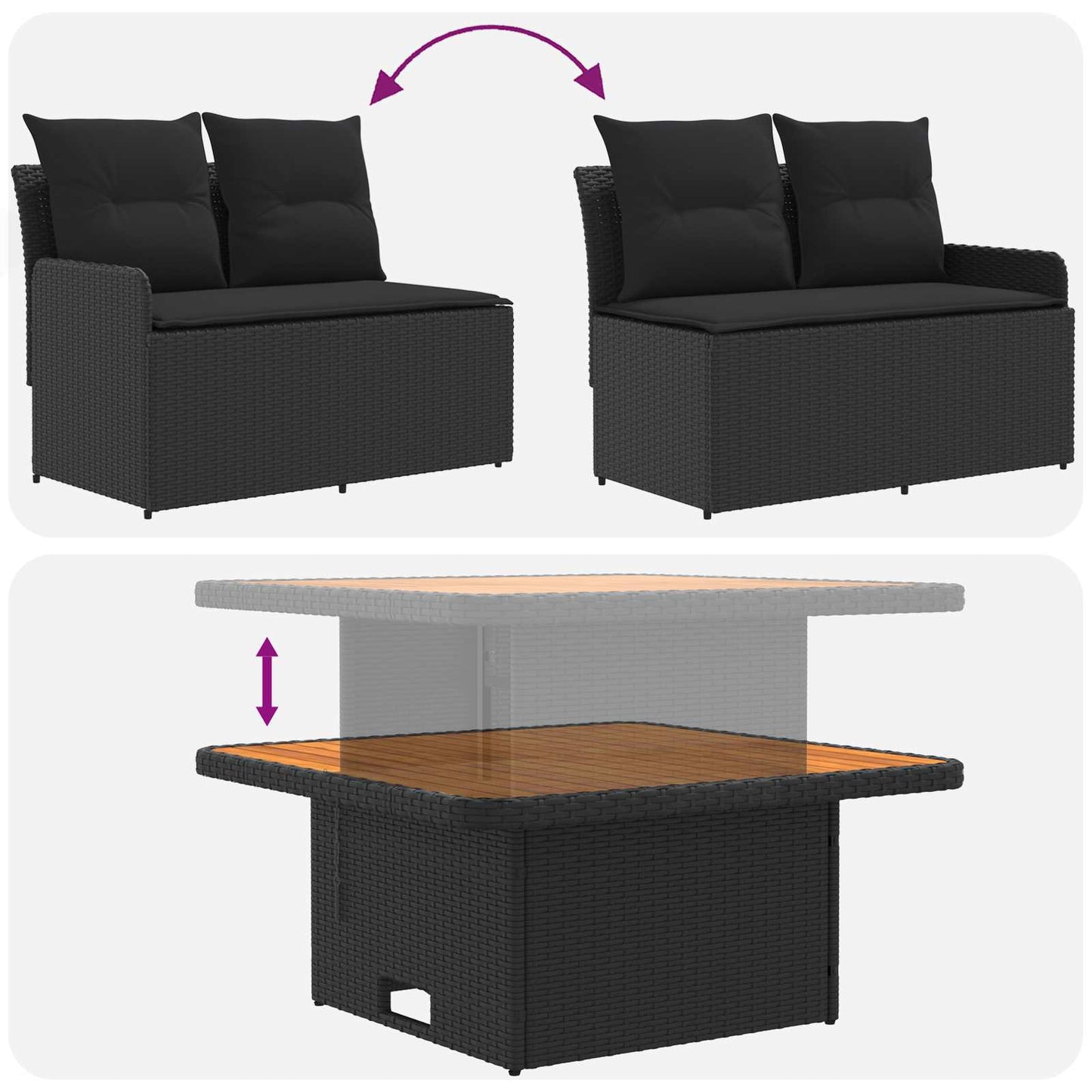Meubelsets met kussen 6 pcs Zwart PE Rattan is nu te koop bij PeponiXL, paradijselijk wonen!