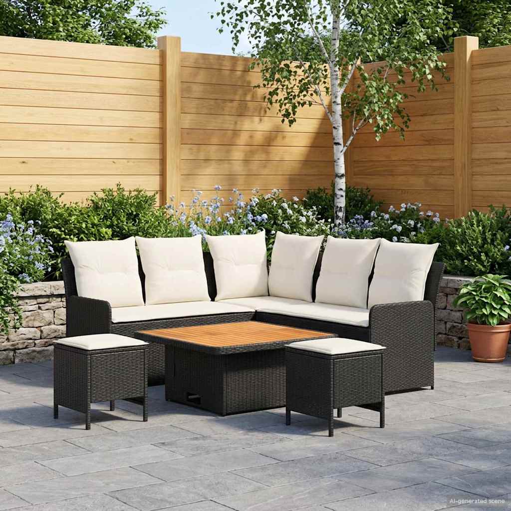 Meubelsets met kussen 6 pcs Zwart en Crème PE Rattan is nu te koop bij PeponiXL, paradijselijk wonen!