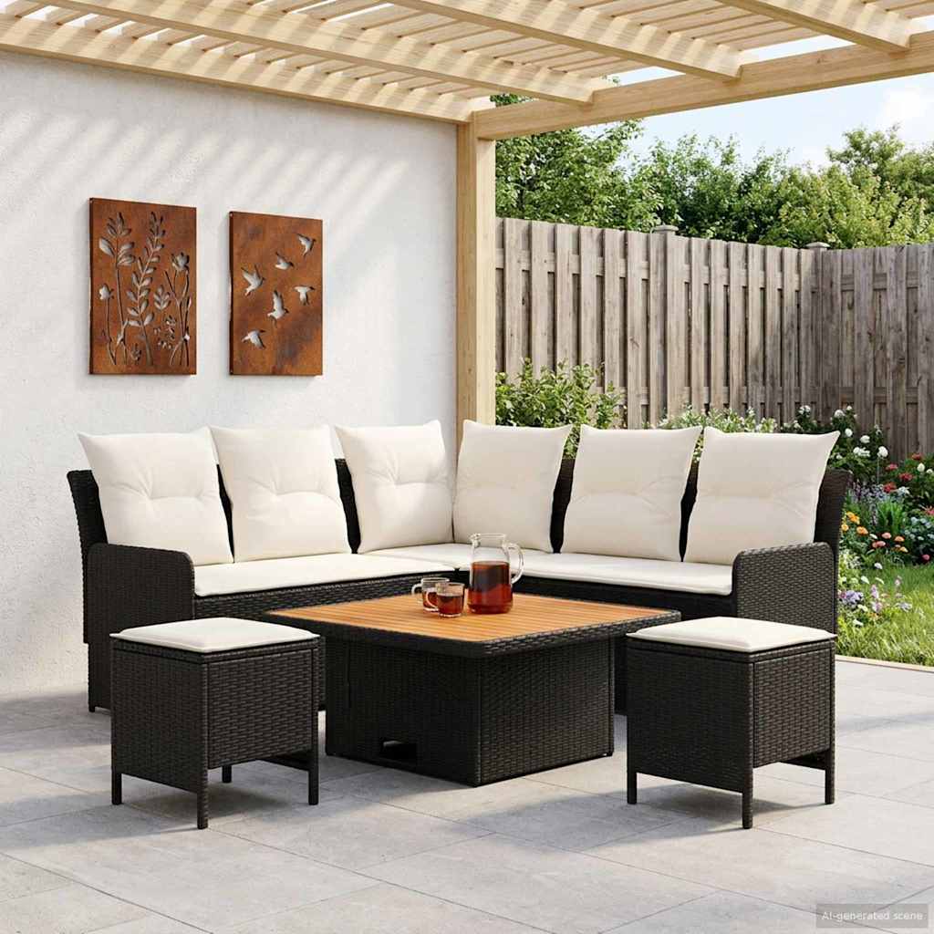 Meubelsets met kussen 6 pcs Zwart en Crème PE Rattan is nu te koop bij PeponiXL, paradijselijk wonen!