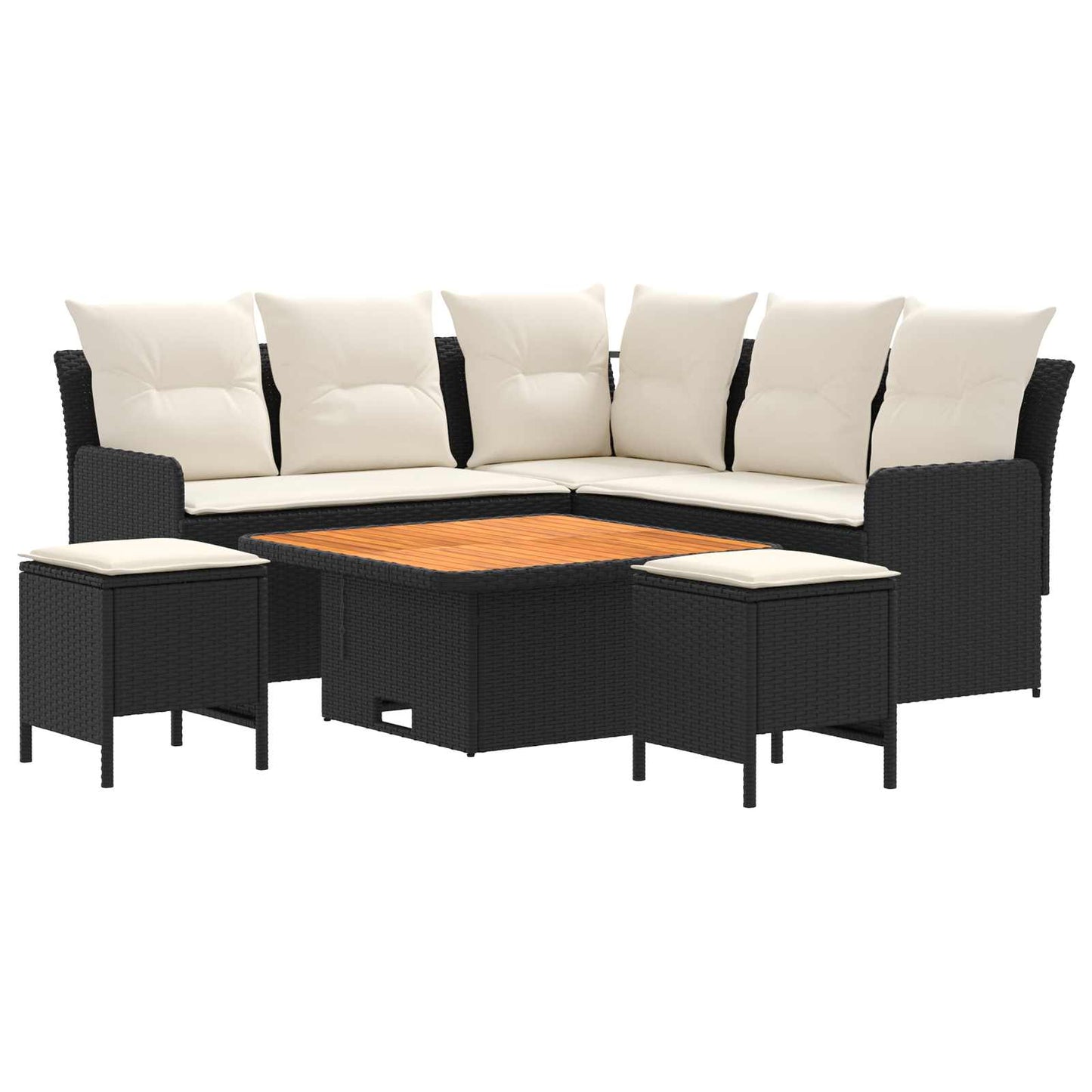 Meubelsets met kussen 6 pcs Zwart en Crème PE Rattan is nu te koop bij PeponiXL, paradijselijk wonen!