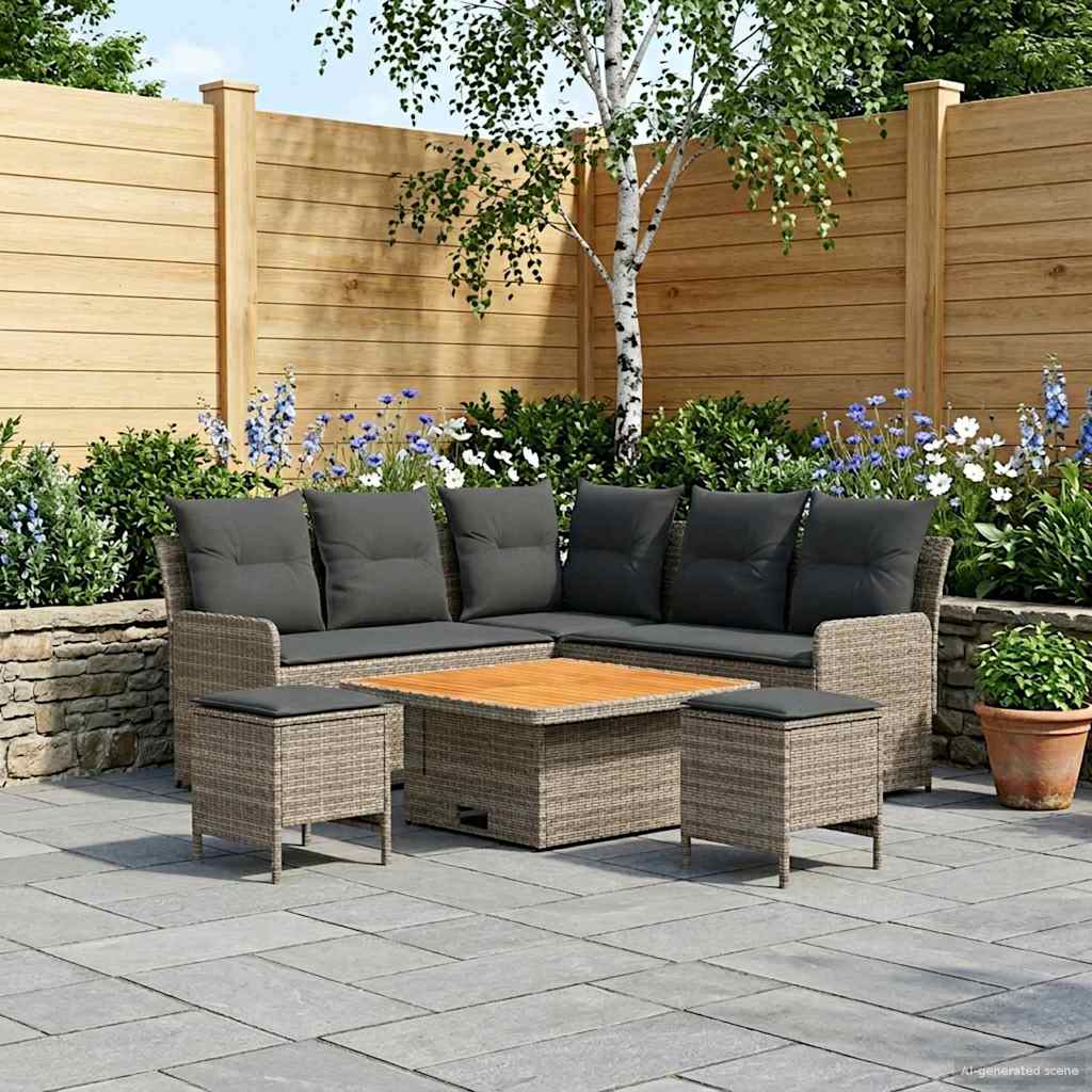 Meubelsets met kussen 6 pcs Grijs en Donkergrijs PE Rattan is nu te koop bij PeponiXL, paradijselijk wonen!