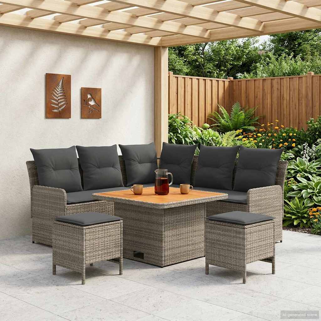 Meubelsets met kussen 6 pcs Grijs en Donkergrijs PE Rattan is nu te koop bij PeponiXL, paradijselijk wonen!