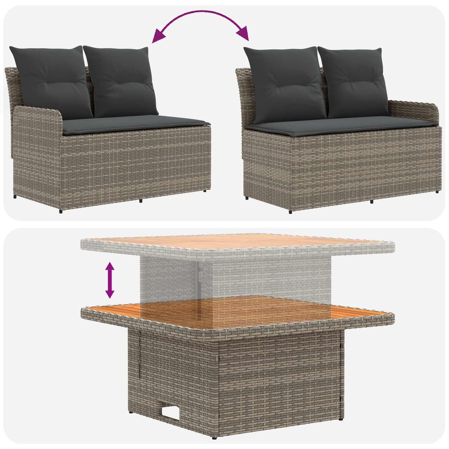 Meubelsets met kussen 6 pcs Grijs en Donkergrijs PE Rattan is nu te koop bij PeponiXL, paradijselijk wonen!
