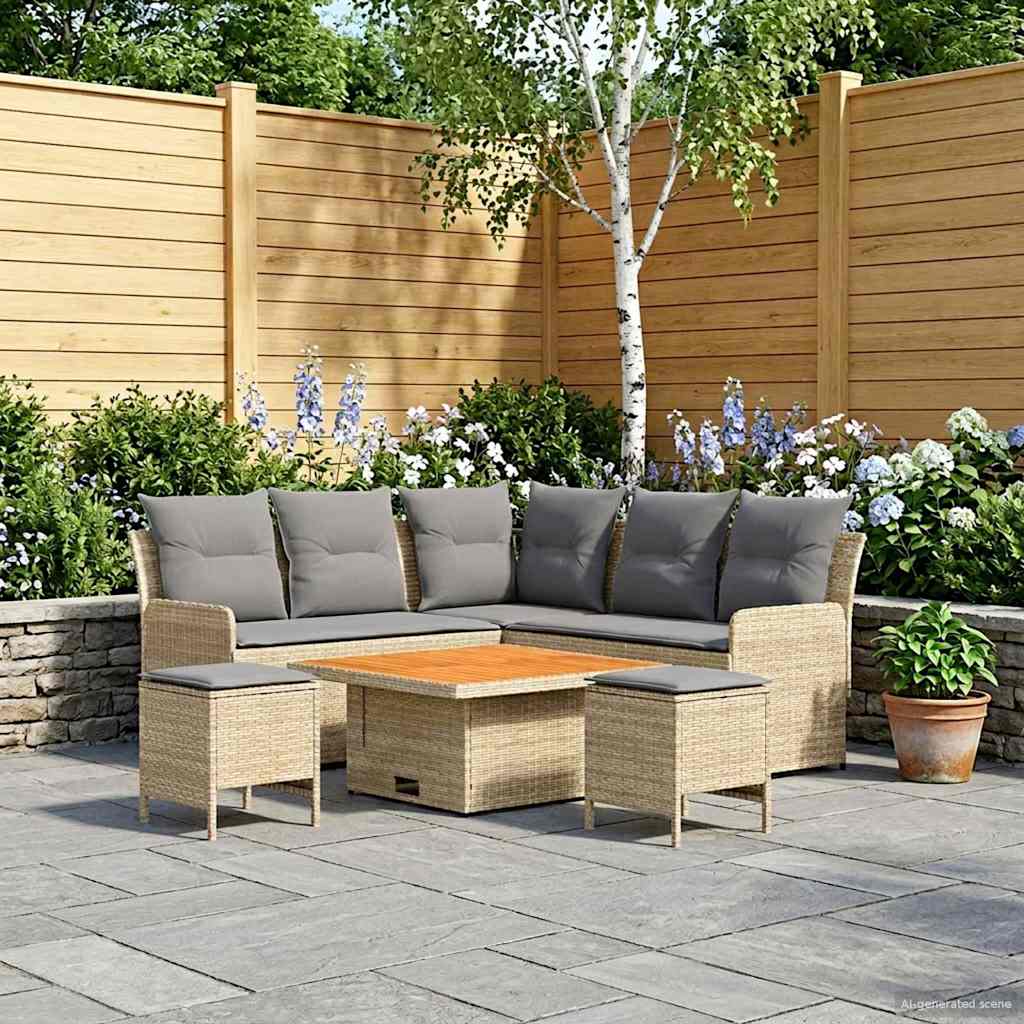 Meubelsets met kussen 6 pcs Beige en Licht Grijs PE Rattan is nu te koop bij PeponiXL, paradijselijk wonen!