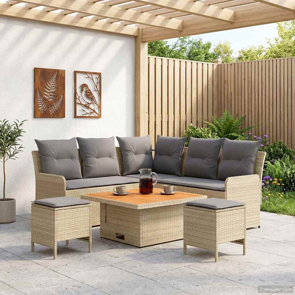 Meubelsets met kussen 6 pcs Beige en Licht Grijs PE Rattan is nu te koop bij PeponiXL, paradijselijk wonen!