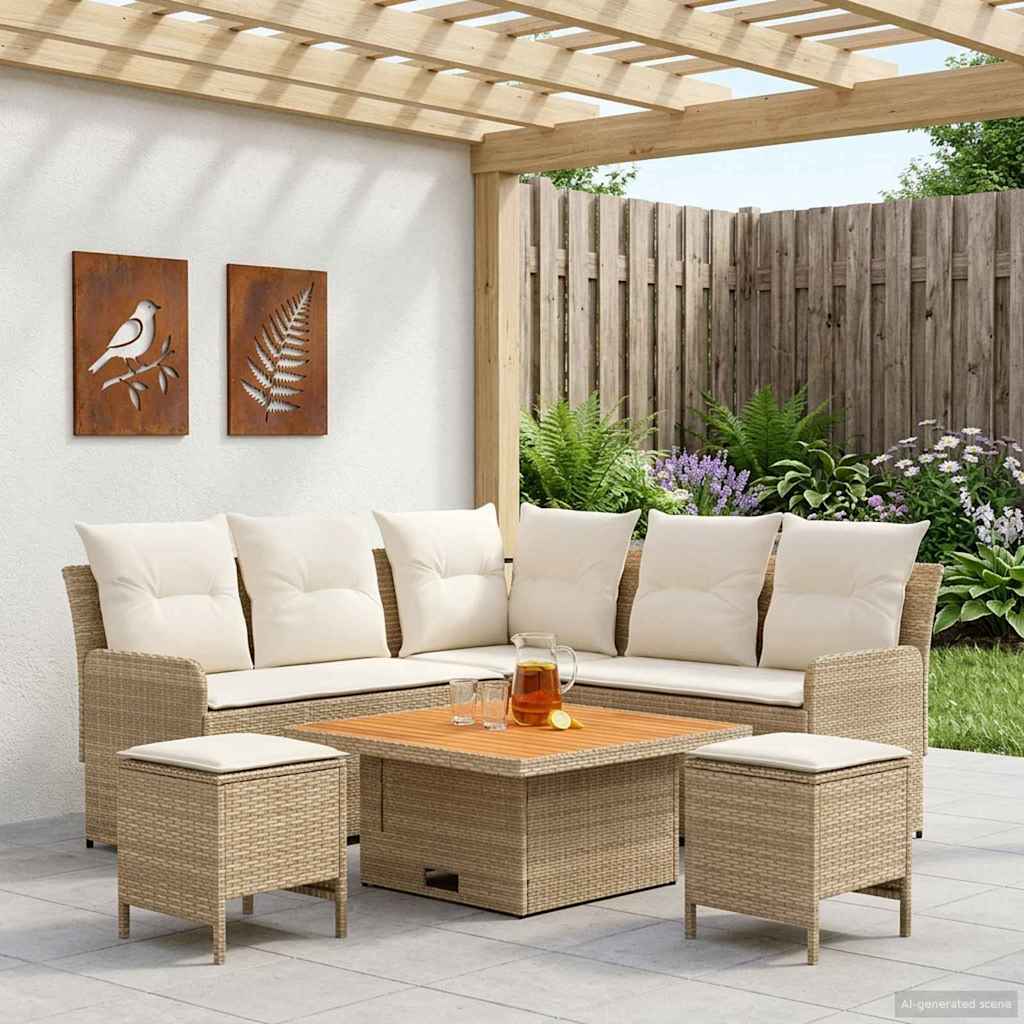 Meubelsets met kussen 6 pcs Beige en Crème PE Rattan is nu te koop bij PeponiXL, paradijselijk wonen!