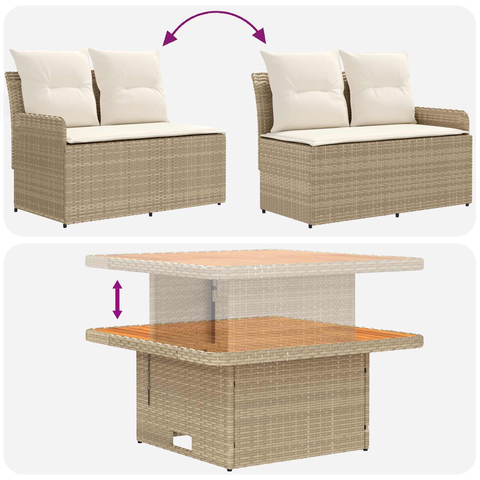 Meubelsets met kussen 6 pcs Beige en Crème PE Rattan is nu te koop bij PeponiXL, paradijselijk wonen!