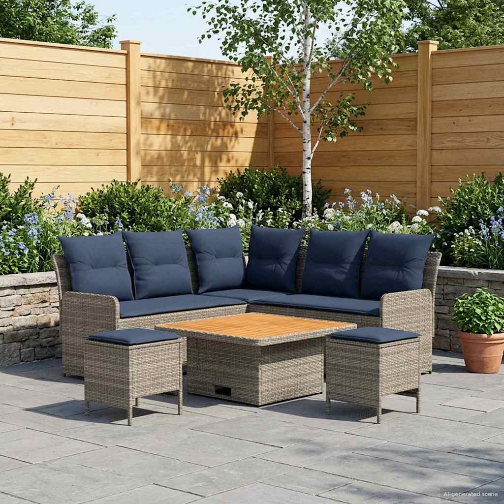 Meubelsets met kussen 6 pcs Grijs en Marineblauw PE Rattan is nu te koop bij PeponiXL, paradijselijk wonen!