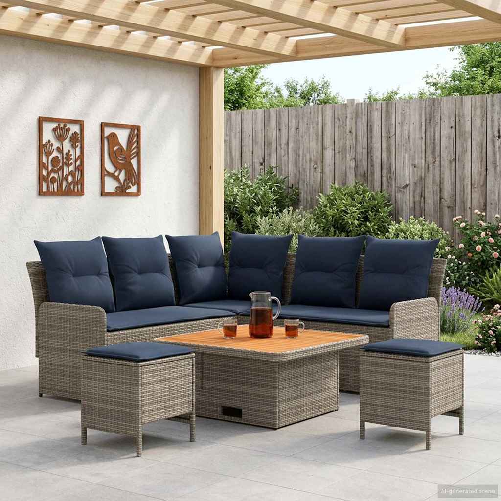 Meubelsets met kussen 6 pcs Grijs en Marineblauw PE Rattan is nu te koop bij PeponiXL, paradijselijk wonen!