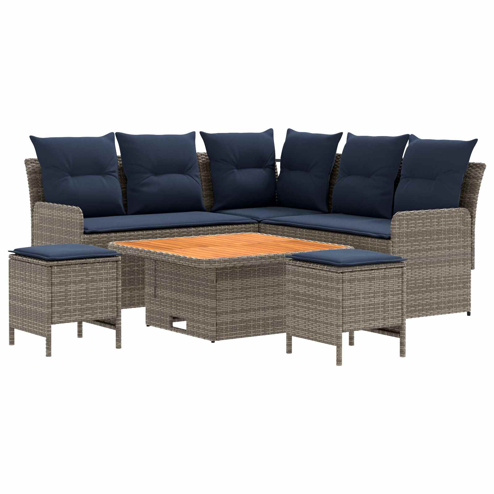 Meubelsets met kussen 6 pcs Grijs en Marineblauw PE Rattan is nu te koop bij PeponiXL, paradijselijk wonen!