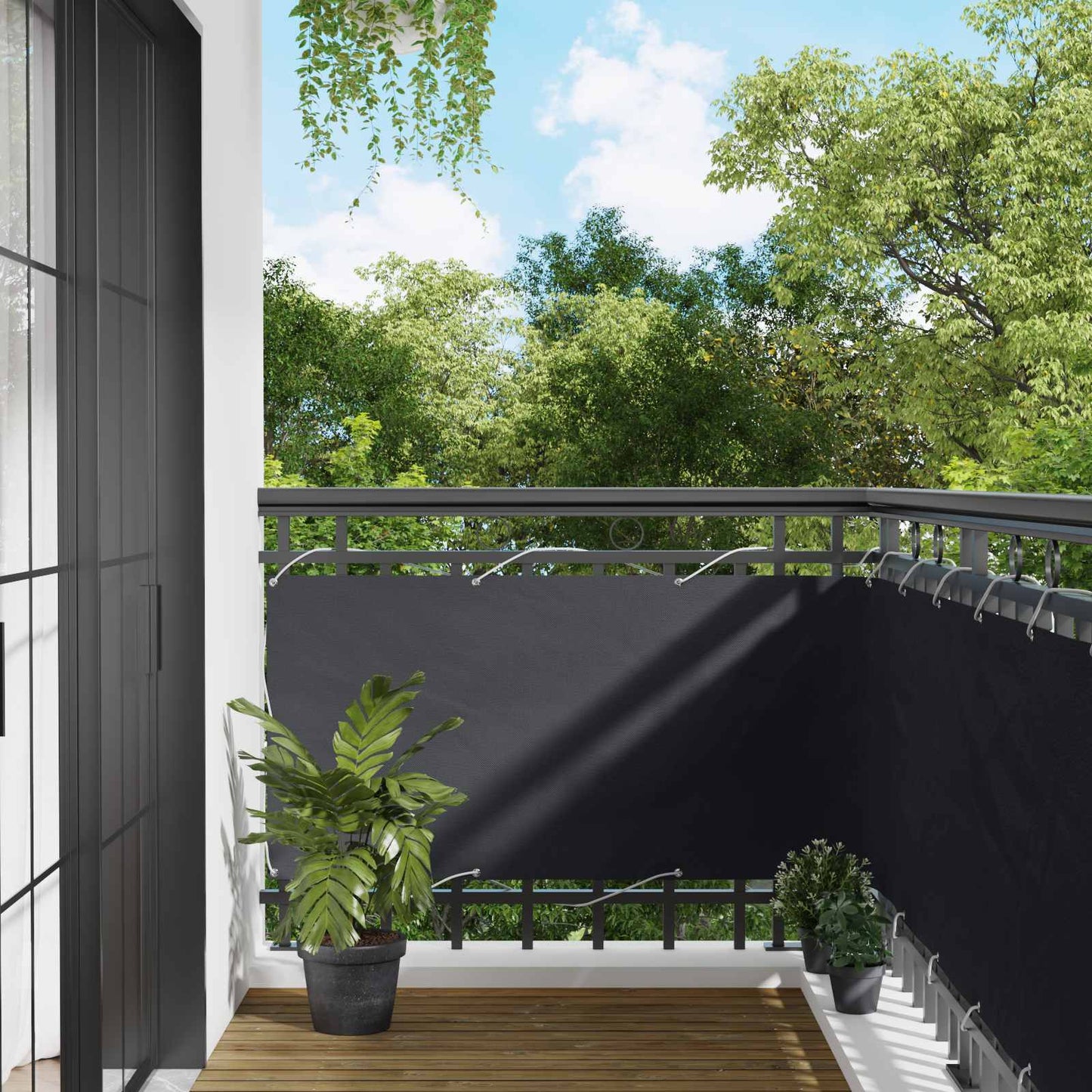 Balkon Scherm Zwart 75 x 200 cm PU gecoat oxford alu is nu te koop bij PeponiXL, paradijselijk wonen!