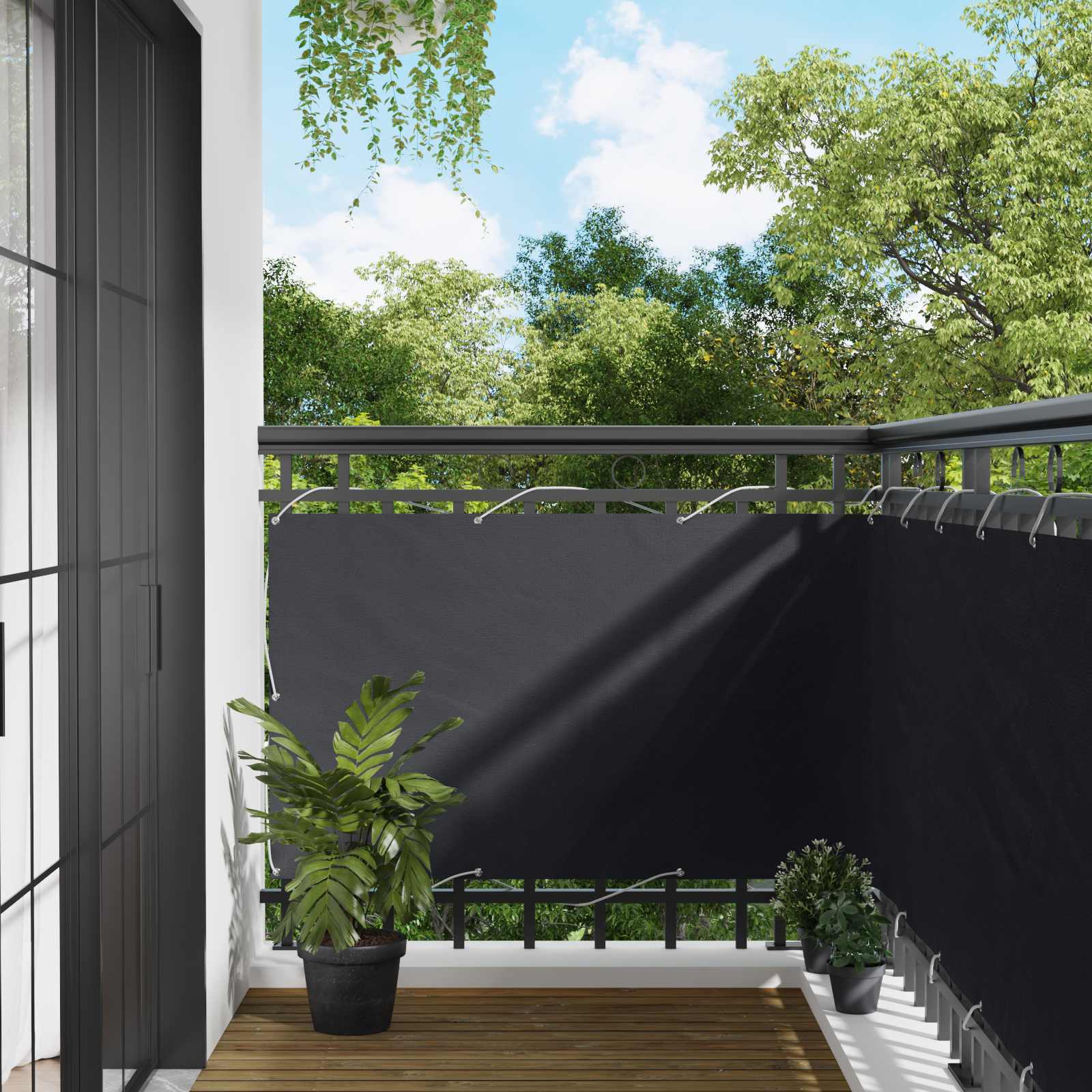 Balkon Scherm Zwart 100 x 300 cm Oxford Stof is nu te koop bij PeponiXL, paradijselijk wonen!