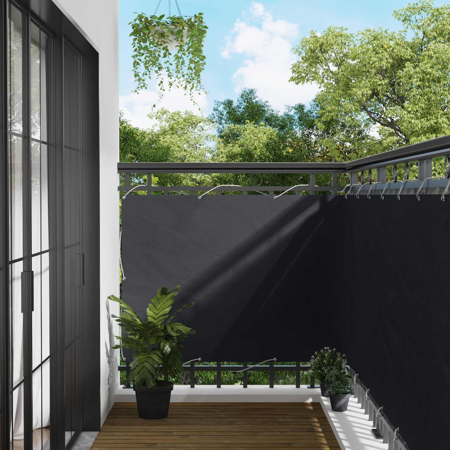 Balkon Scherm Zwart 120 x 200 cm PU gecoat oxford alu is nu te koop bij PeponiXL, paradijselijk wonen!