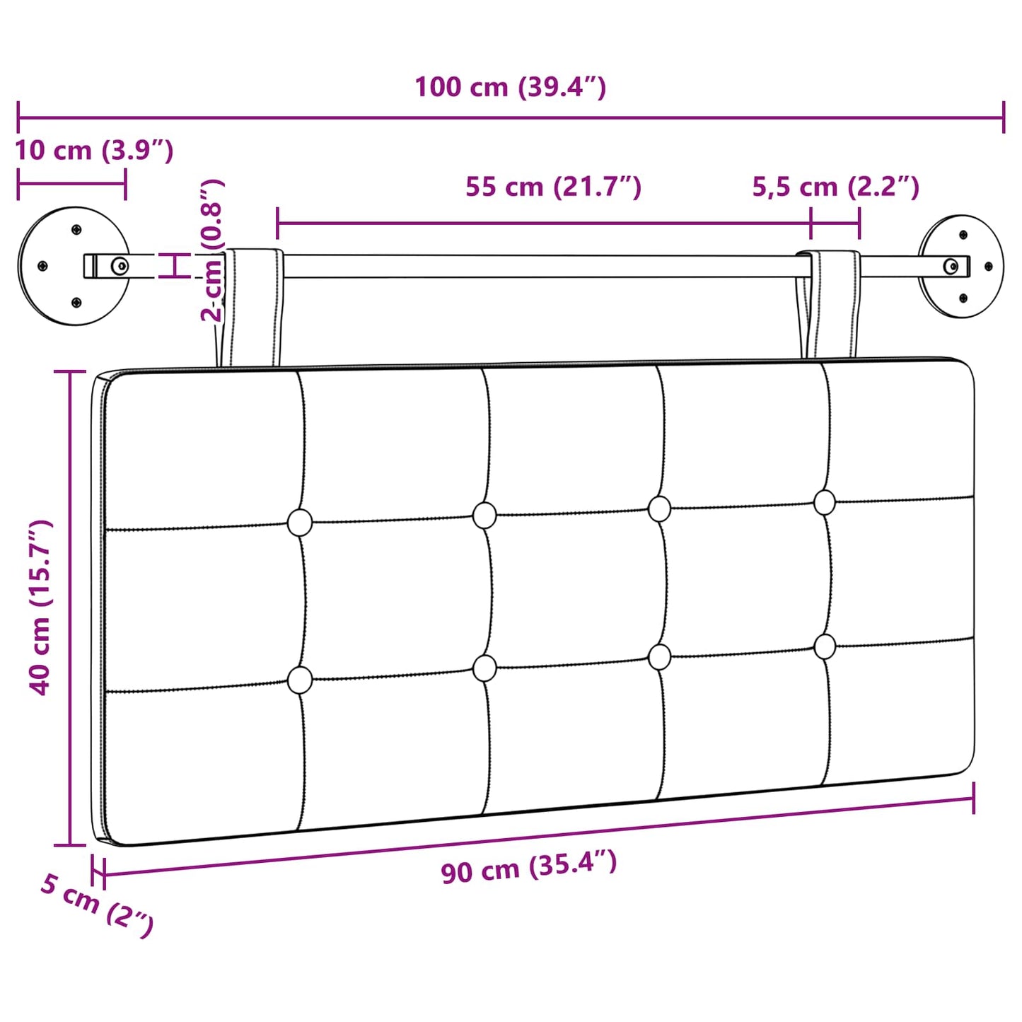 Hangend Hoofdeinde Grijs 100 x 55 x 5 cm Nep Leer is nu te koop bij PeponiXL, paradijselijk wonen!