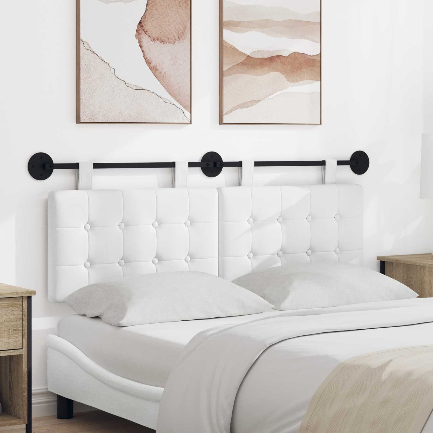 Hangend Hoofdeinde Wandgemonteerd Wit 130 x 55 x 5 cm Stof is nu te koop bij PeponiXL, paradijselijk wonen!