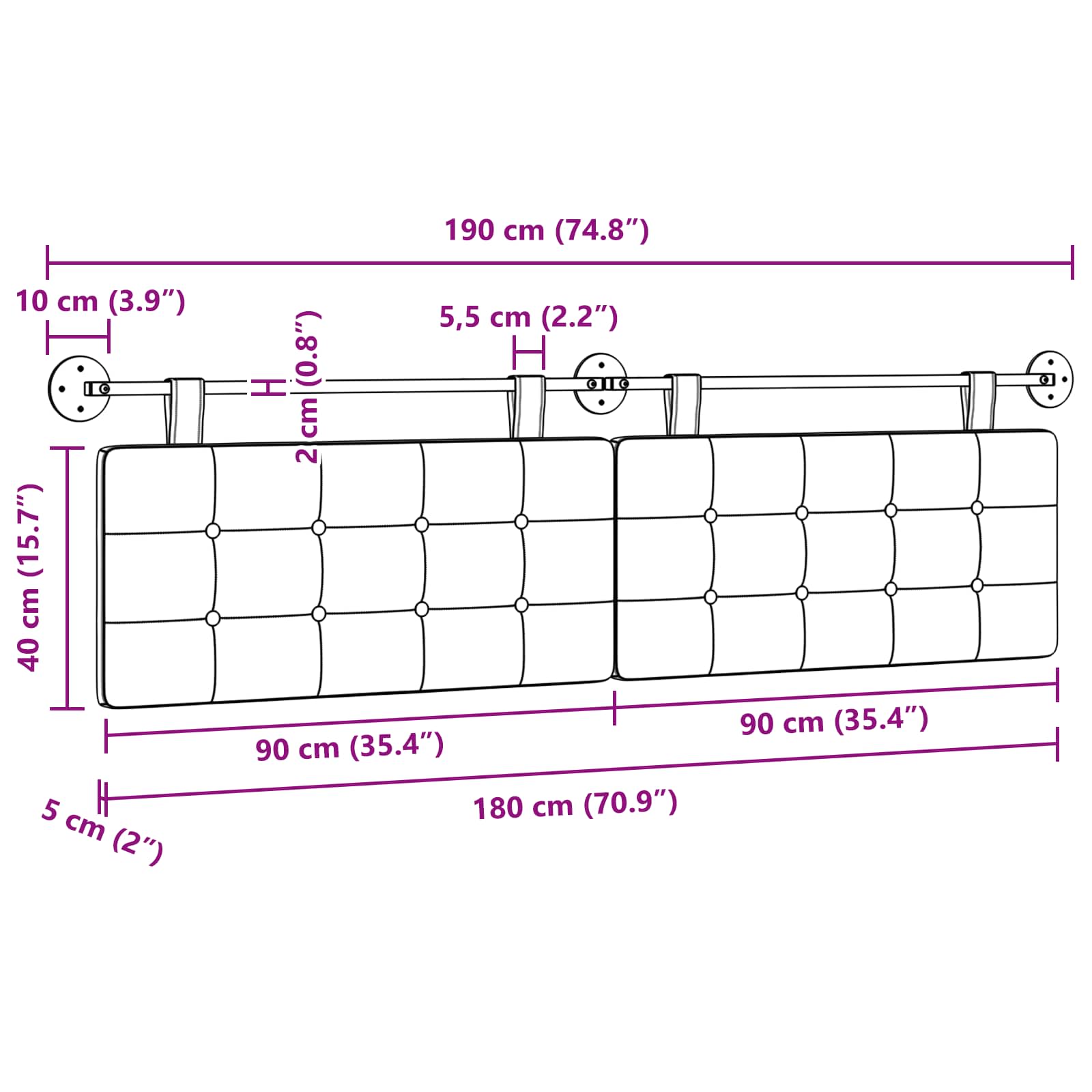 Hangend Hoofdeinde Donkergrijs 190 x 55 x 5 cm Stof is nu te koop bij PeponiXL, paradijselijk wonen!