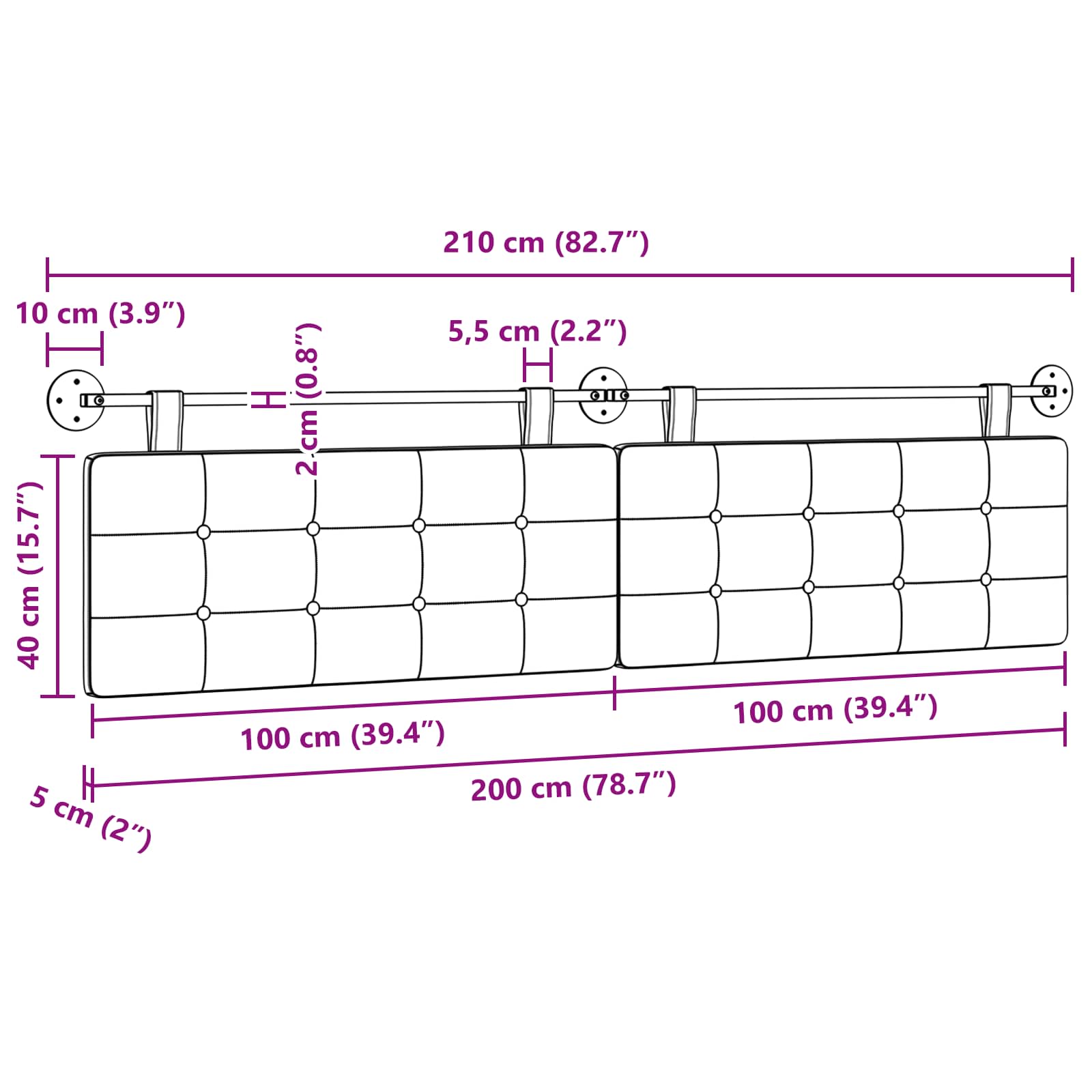 Hangend Hoofdeinde Wandgemonteerd Crème 210 x 55 x 5 cm Stof is nu te koop bij PeponiXL, paradijselijk wonen!