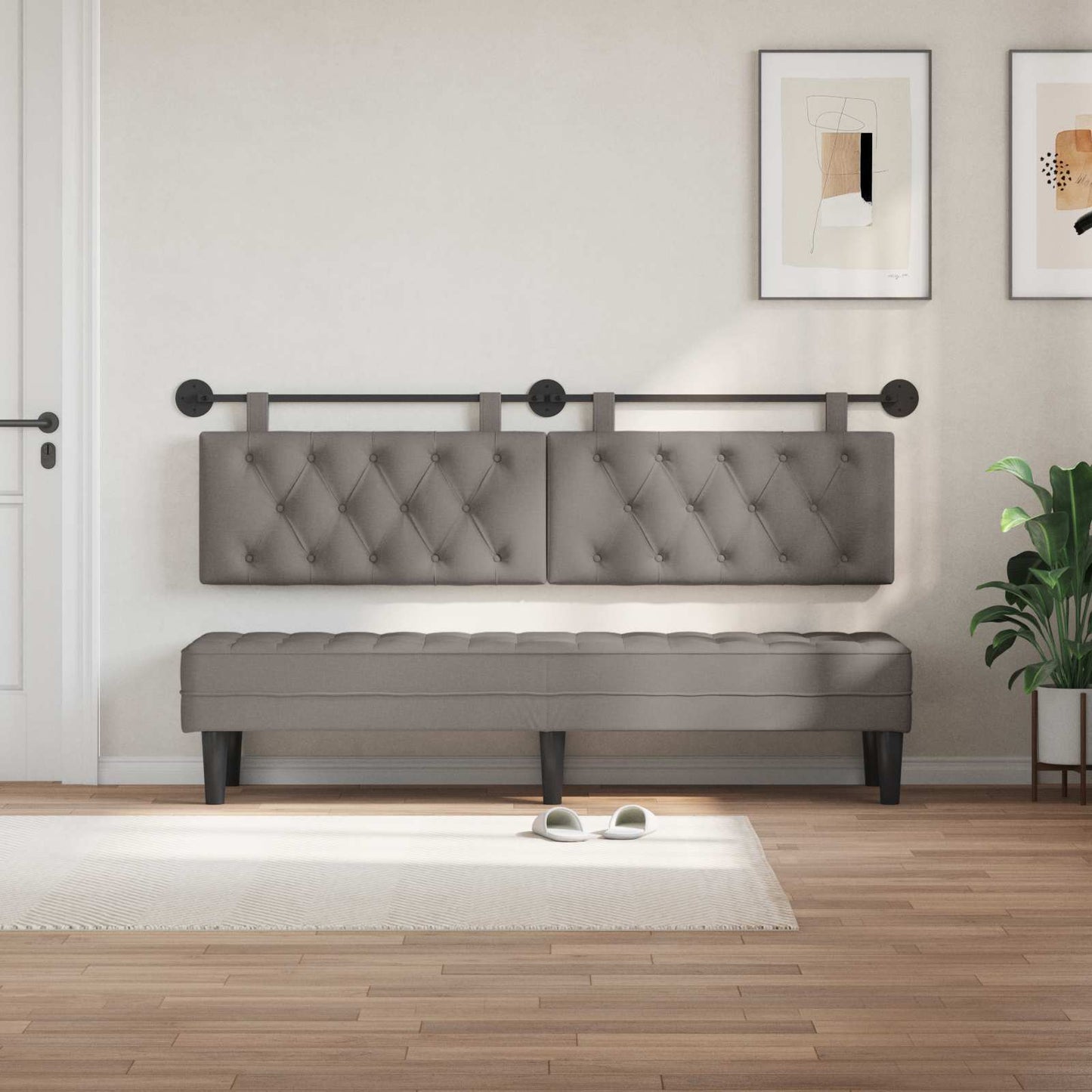Hangend hoofdbord Taupe Stof is nu te koop bij PeponiXL, paradijselijk wonen!