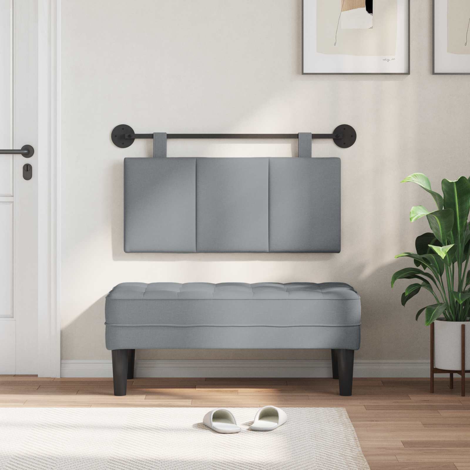 Hangend Hoofdeinde Gestreept Lichtgrijs 90 x 55 x 5 cm Stof is nu te koop bij PeponiXL, paradijselijk wonen!