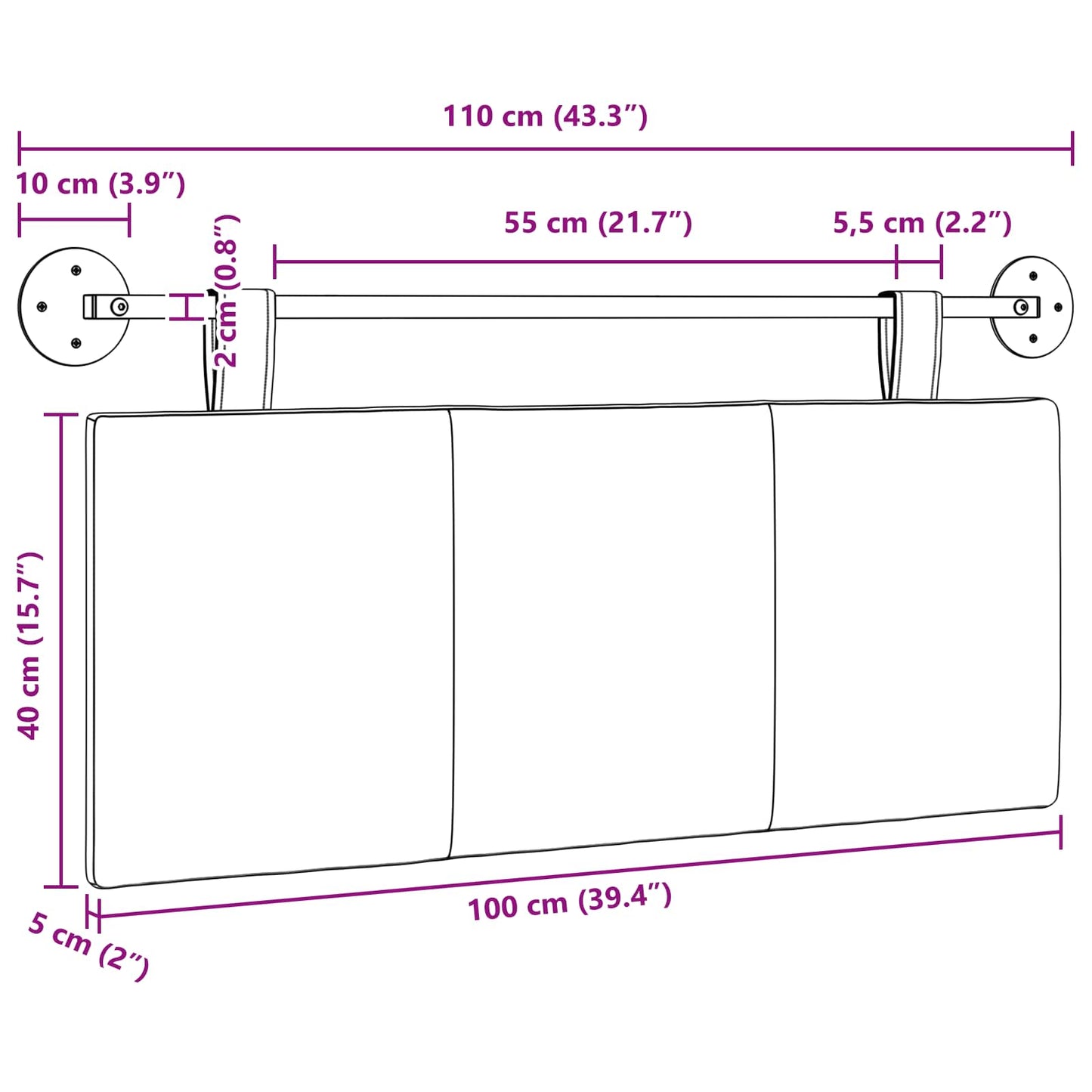 Hangend Hoofdeinde Wandgemonteerd Wijnrood 110 x 55 x 5 cm Stof is nu te koop bij PeponiXL, paradijselijk wonen!