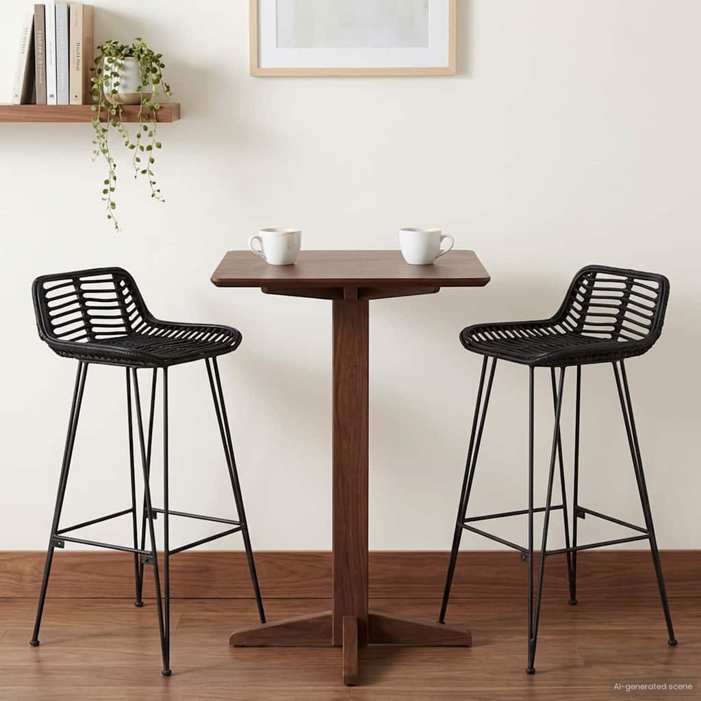 Barkruk 2 st Zwart 44 x 46 x 91 cm Rattan en staal is nu te koop bij PeponiXL, paradijselijk wonen!