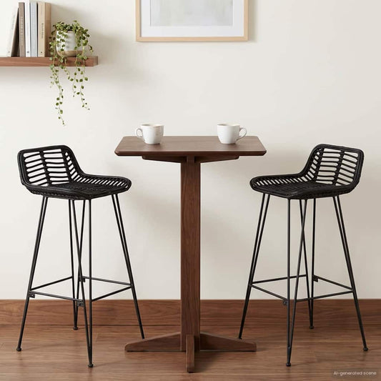 Barkruk 2 st Zwart 44 x 46 x 91 cm Rattan en staal is nu te koop bij PeponiXL, paradijselijk wonen!
