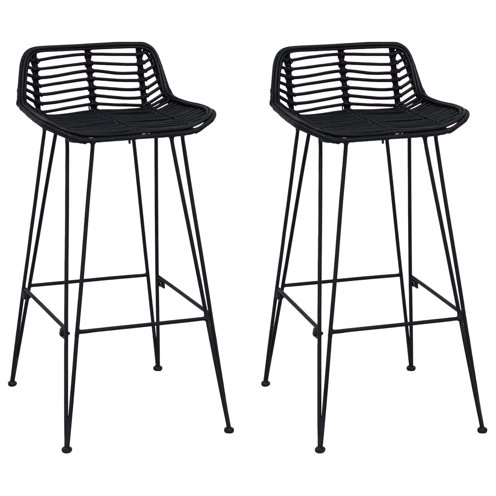 Barkruk 2 st Zwart 44 x 46 x 91 cm Rattan en staal is nu te koop bij PeponiXL, paradijselijk wonen!
