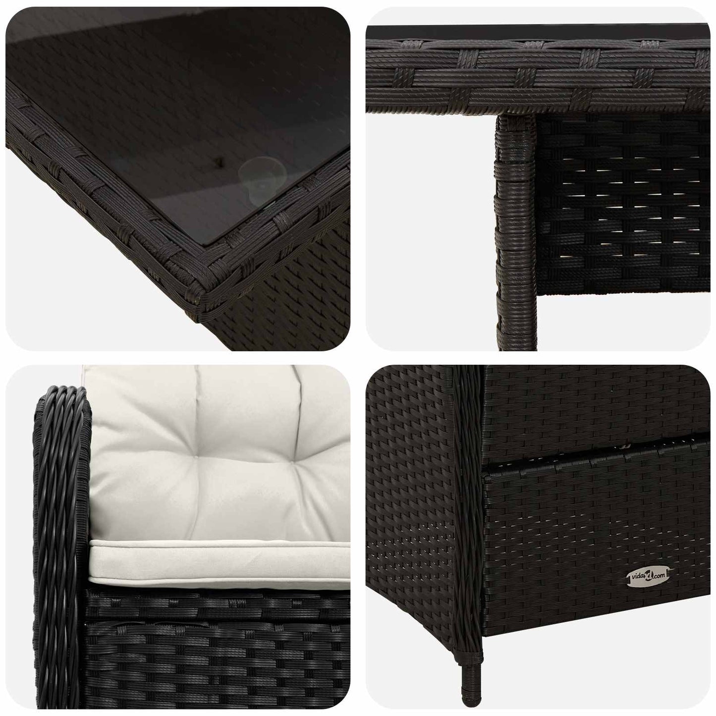 Buiten eettafelset 5 pcs Zwart en Cream Wit poly rattan