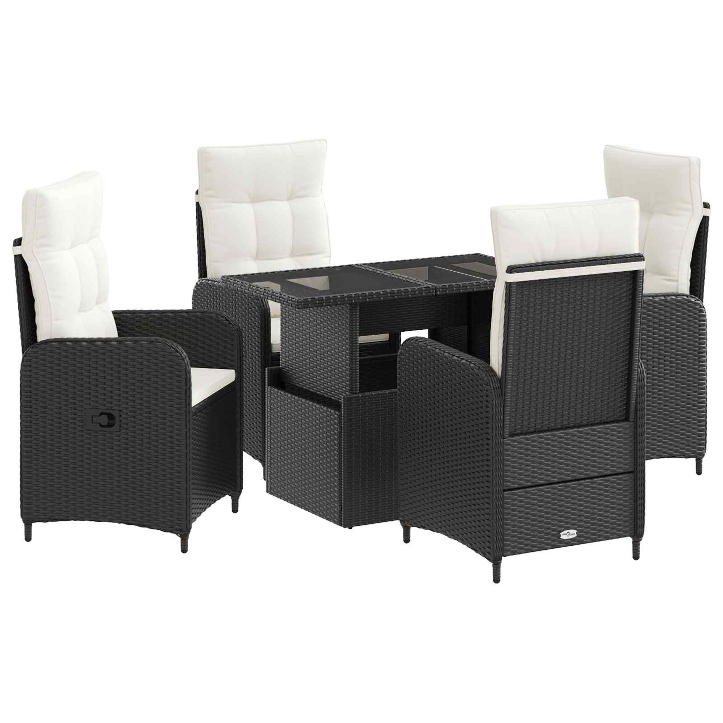 Buiten eettafelset 5 pcs Zwart en Cream Wit poly rattan