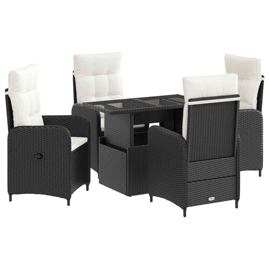 Buiten eettafelset 5 pcs Zwart en Cream Wit poly rattan is nu te koop bij PeponiXL, paradijselijk wonen!
