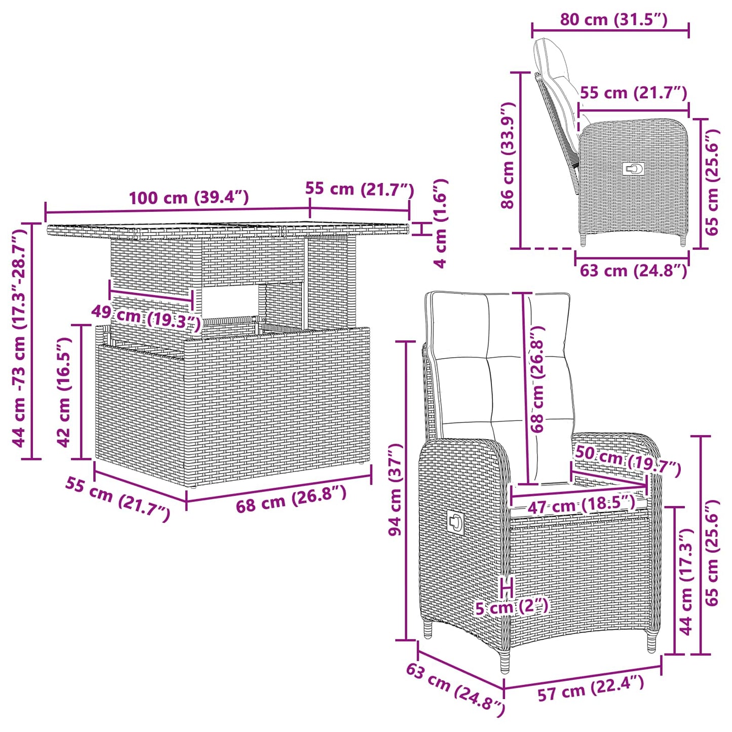 Buiten eettafelset 3 pcs poly rattan