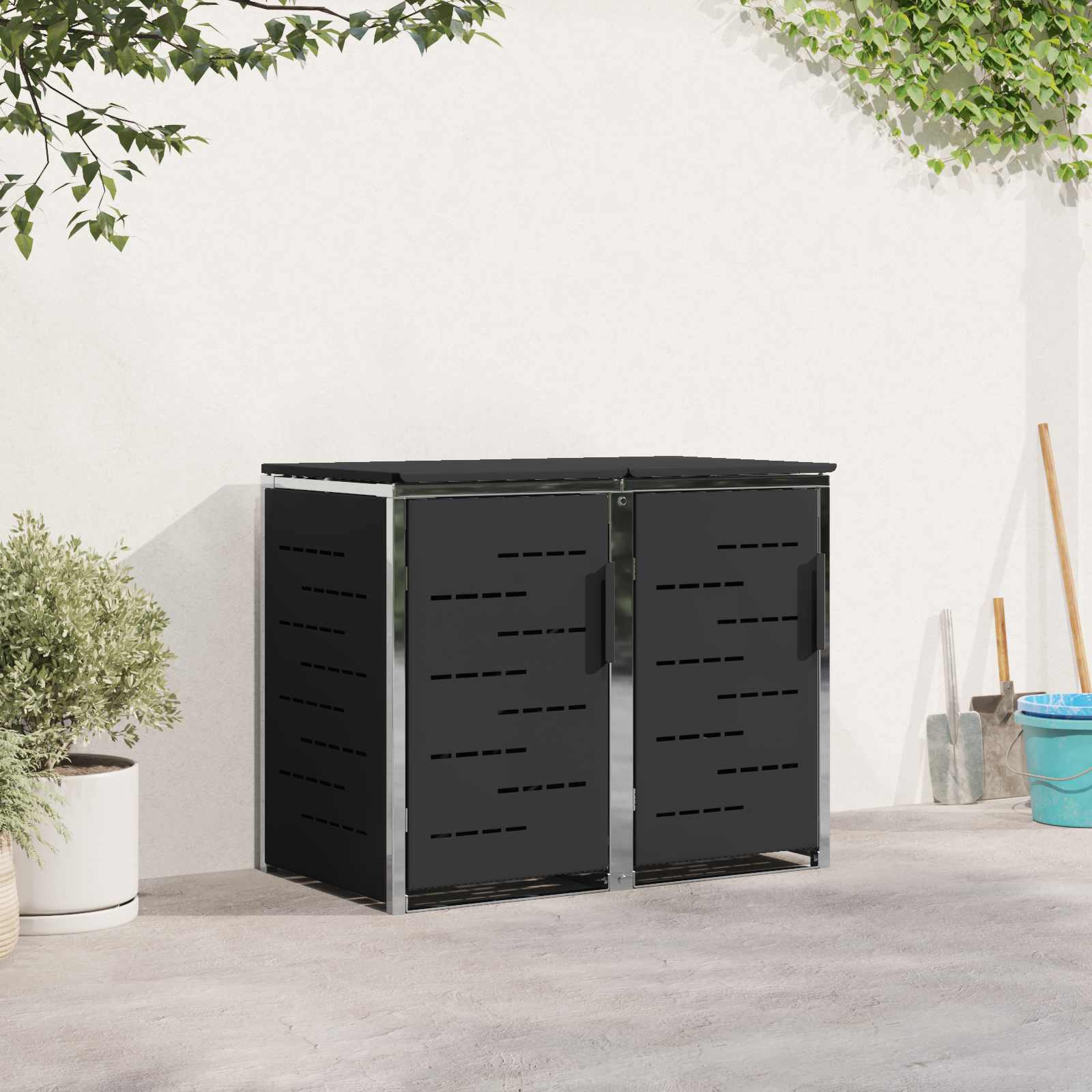 Containerombouw for 2 Bins 240L Roestvrij staal Zwart is nu te koop bij PeponiXL, paradijselijk wonen!