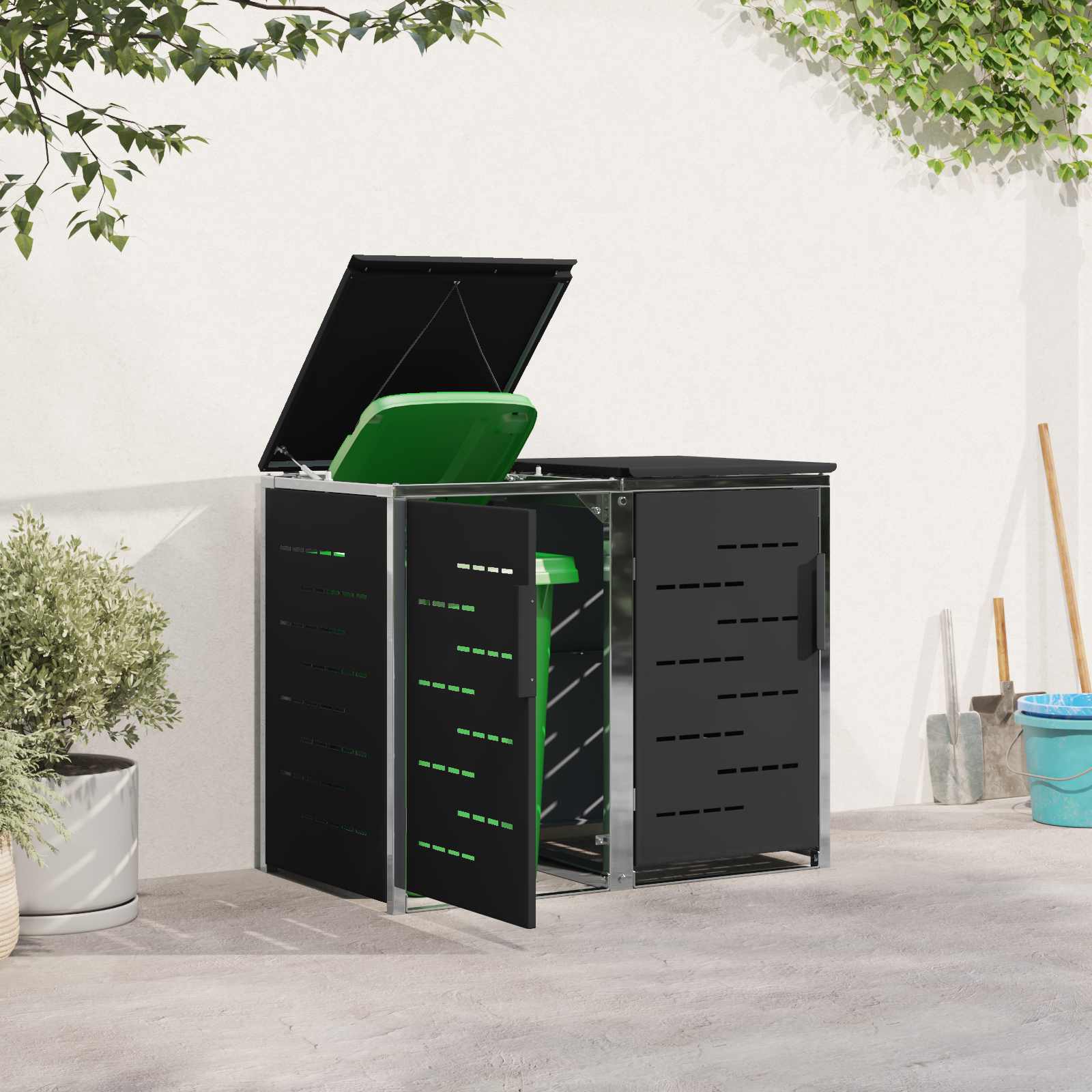 Containerombouw for 2 Bins 240L Roestvrij staal Zwart is nu te koop bij PeponiXL, paradijselijk wonen!