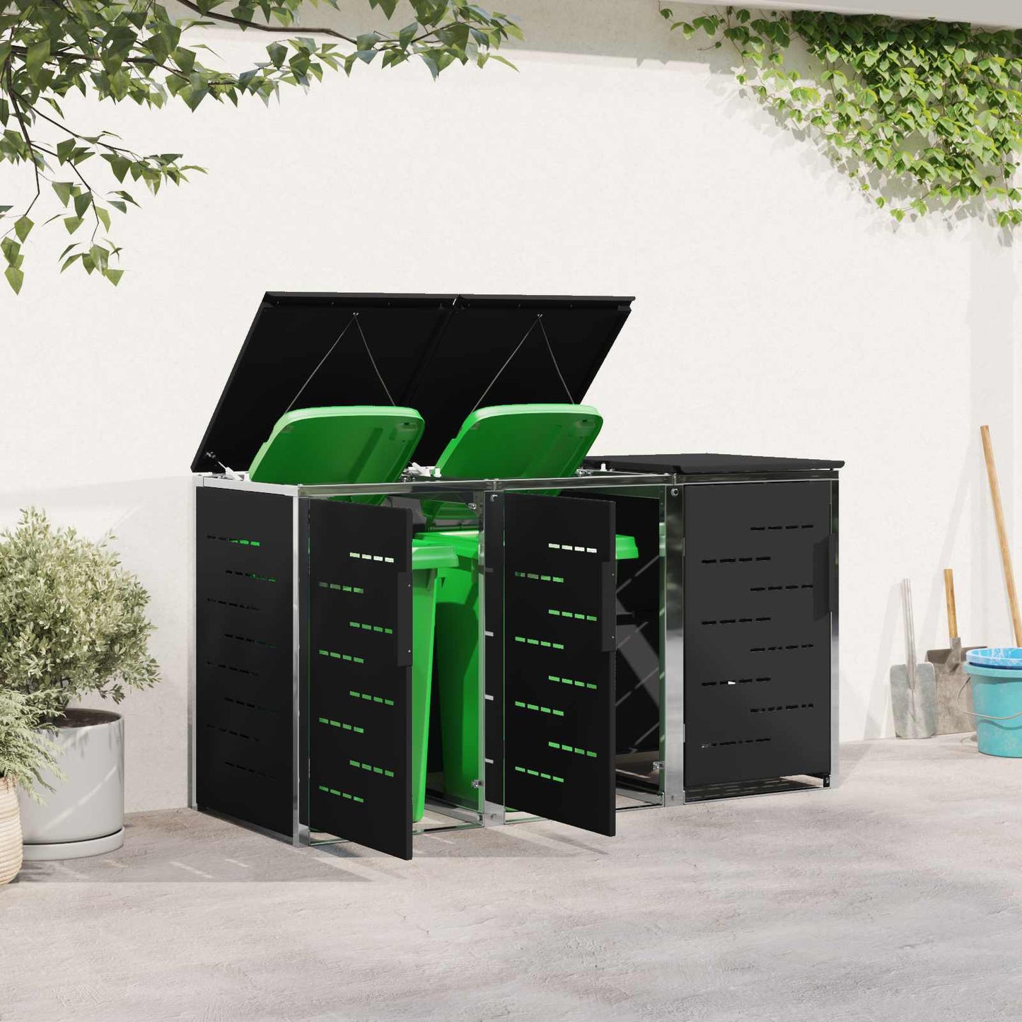Containerombouw for 3 Bins 240L Roestvrij staal Zwart is nu te koop bij PeponiXL, paradijselijk wonen!