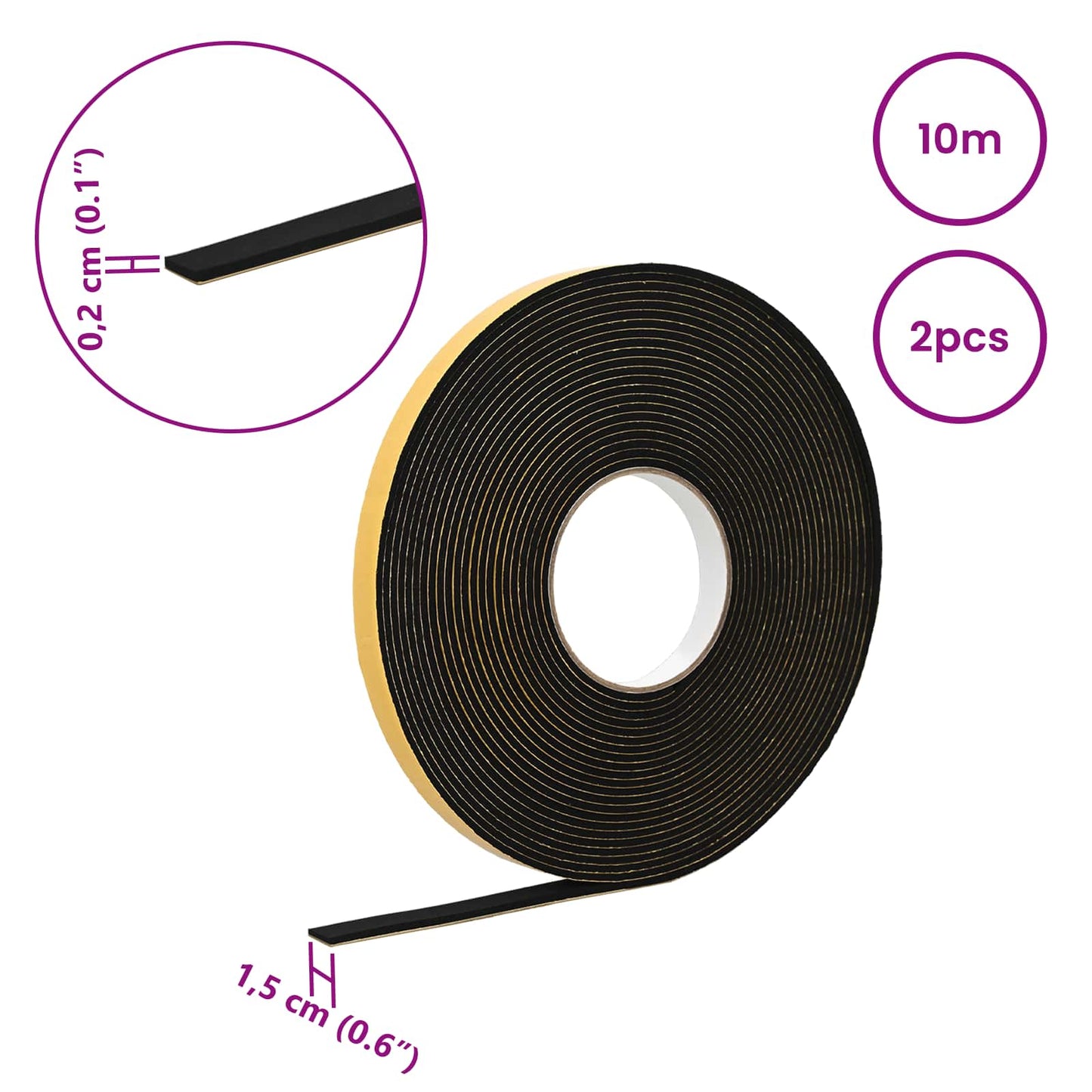 Zelfklevende schuimtape 2 pcs Zwart 15mm x 10m CR Schuim is nu te koop bij PeponiXL, paradijselijk wonen!