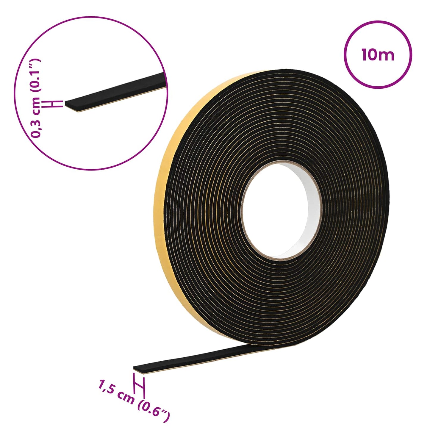Zelfklevende schuimtape 10 pcs Zwart 15mm x 10m CR Schuim is nu te koop bij PeponiXL, paradijselijk wonen!