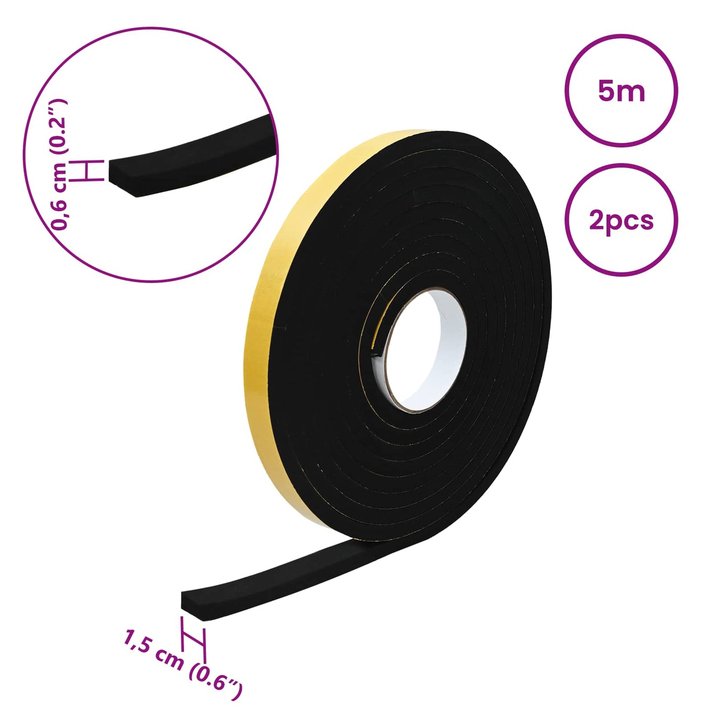 Zelfklevende schuimtape 2 pcs Zwart 15mm x 5m CR Schuim is nu te koop bij PeponiXL, paradijselijk wonen!