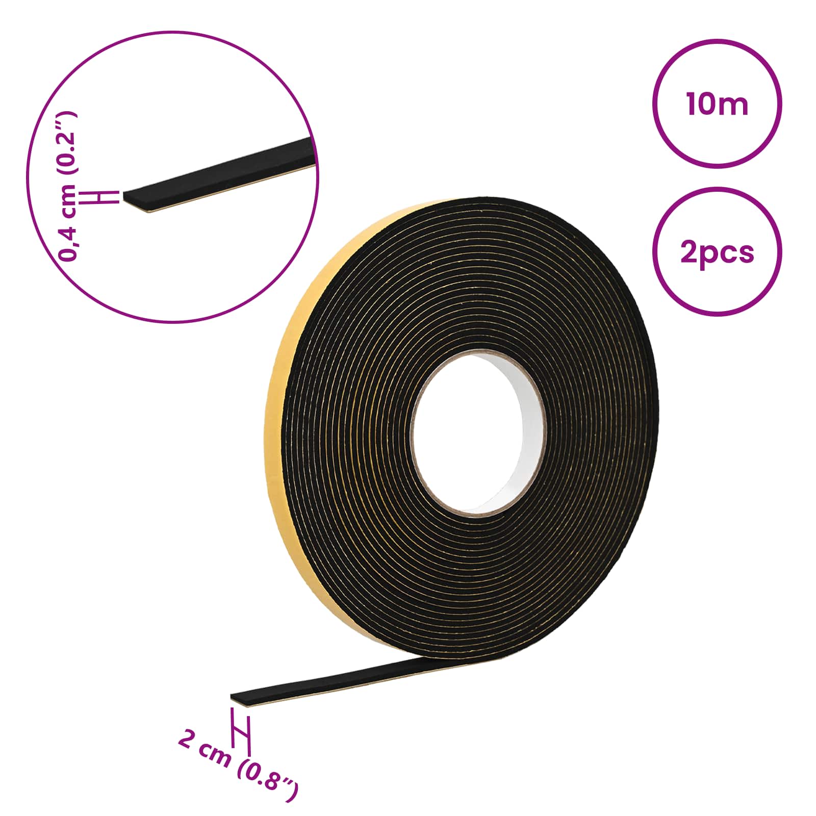 Zelfklevende schuimtape 2 pcs Zwart 20mm x 10m CR Schuim is nu te koop bij PeponiXL, paradijselijk wonen!