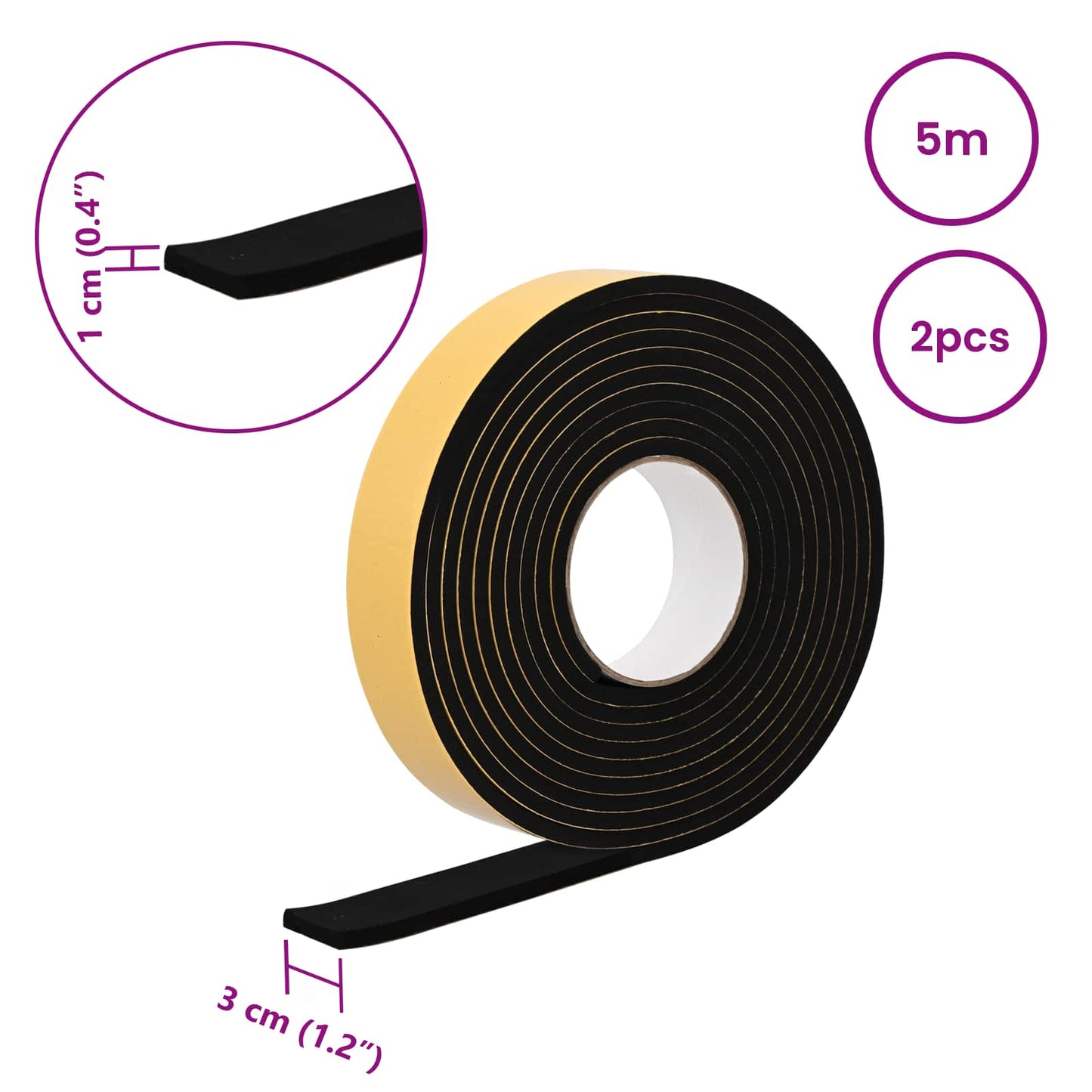 Zelfklevende schuimtape 2 pcs Zwart 30mm x 5m CR Schuim is nu te koop bij PeponiXL, paradijselijk wonen!
