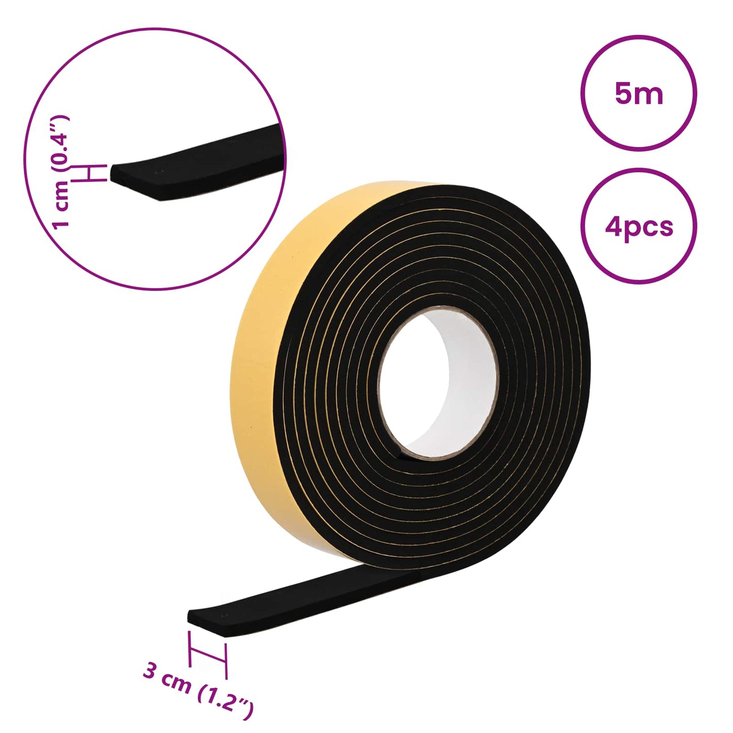 Zelfklevende schuimtape 4 pcs Zwart 30mm x 5m CR Schuim is nu te koop bij PeponiXL, paradijselijk wonen!