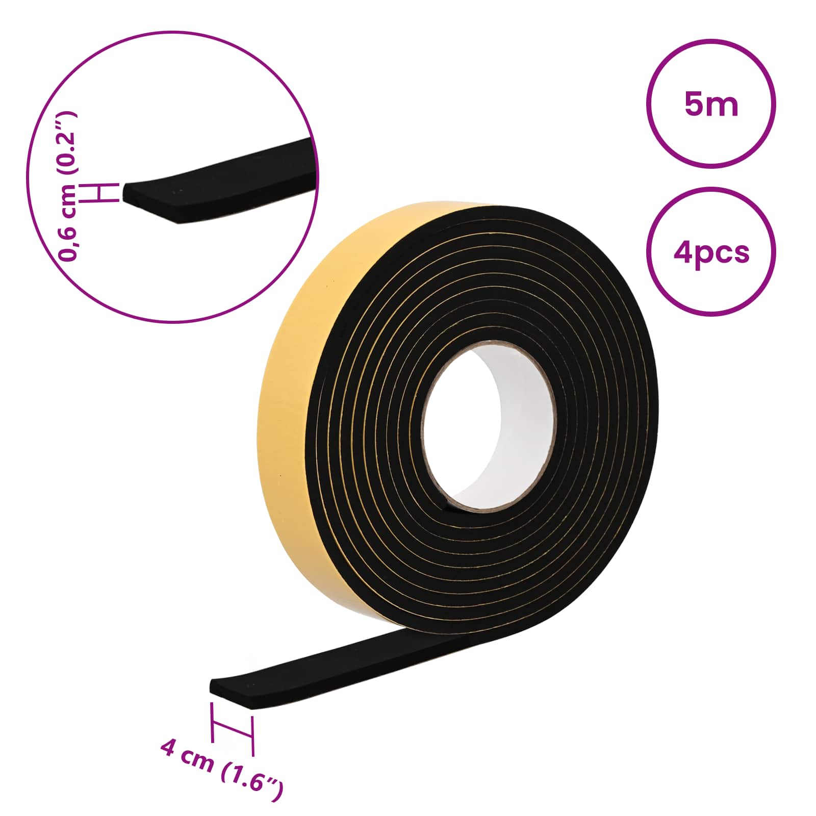 Zelfklevende schuimtape 4 pcs Zwart 40mm x 5m CR Schuim is nu te koop bij PeponiXL, paradijselijk wonen!