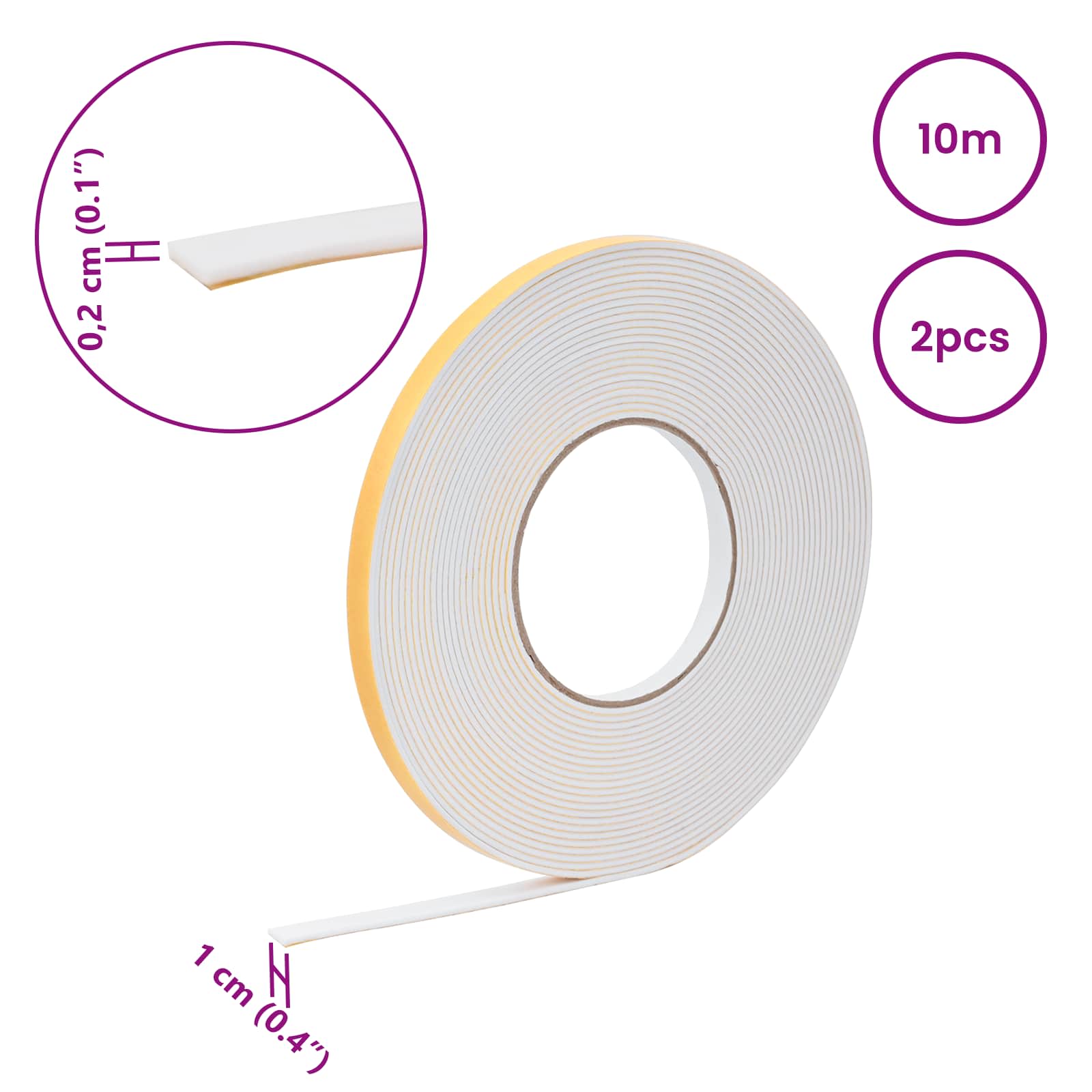 Zelfklevende schuimtape 2 pcs Wit 10mm x 10m CR Schuim is nu te koop bij PeponiXL, paradijselijk wonen!