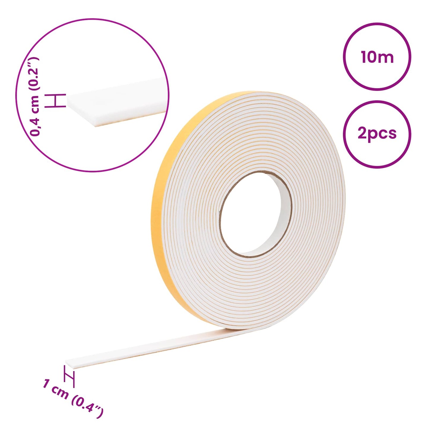 Zelfklevende schuimtape 2 pcs Wit 10mm x 10m CR Schuim is nu te koop bij PeponiXL, paradijselijk wonen!
